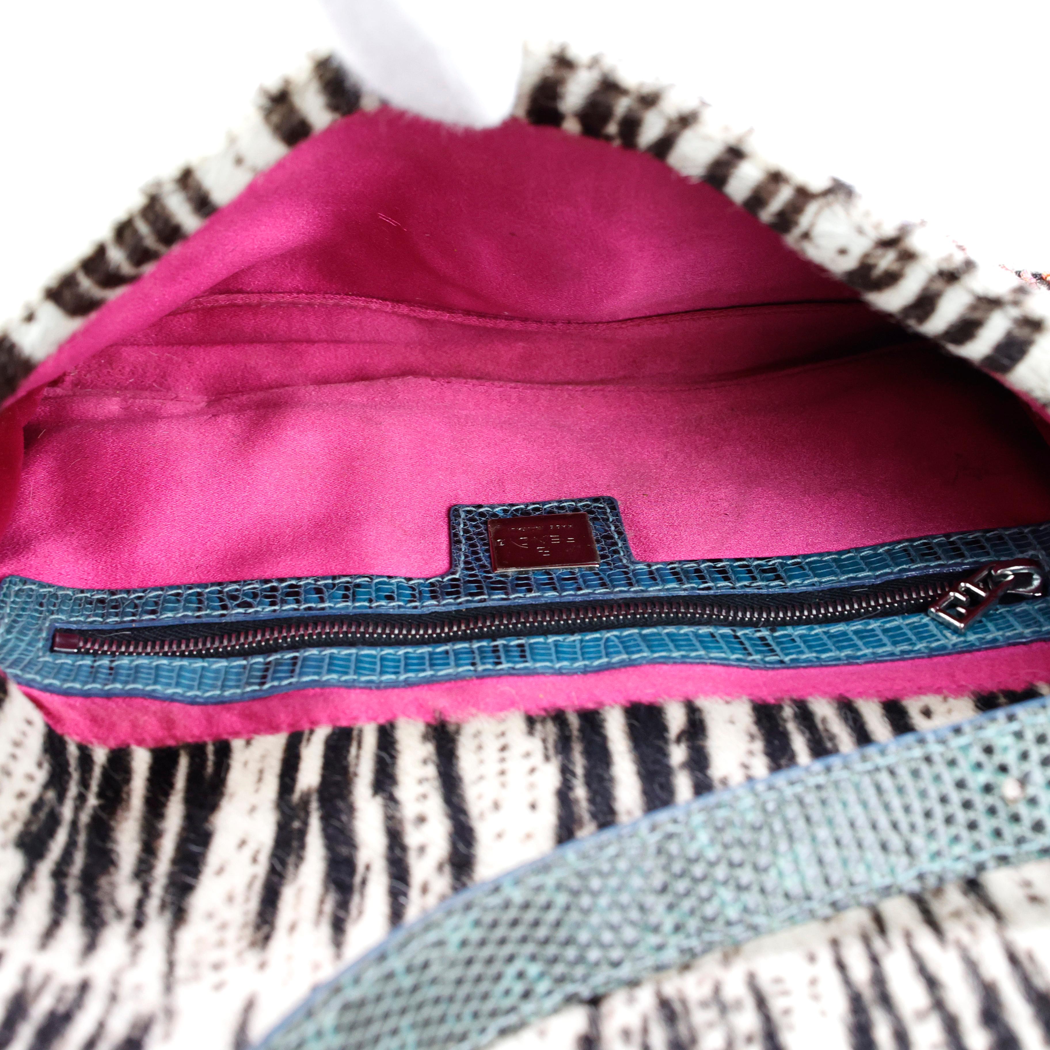 Fendi sac baguette en cuir de veau et lézard perlé imprimé zébré 2