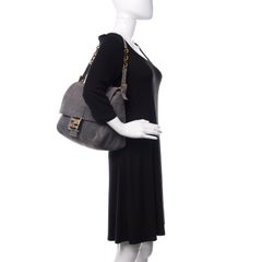 Fendi Calfskin Black Textured Leather Big Forever Mama Baguette
