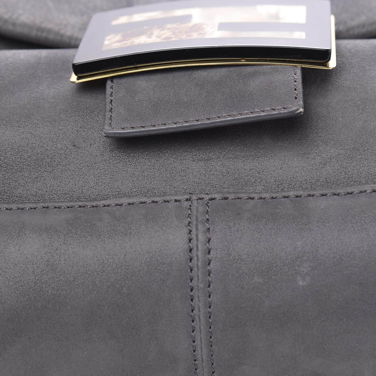 Fendi Calfskin Black Textured Leather Big Forever Mama Baguette For Sale 1