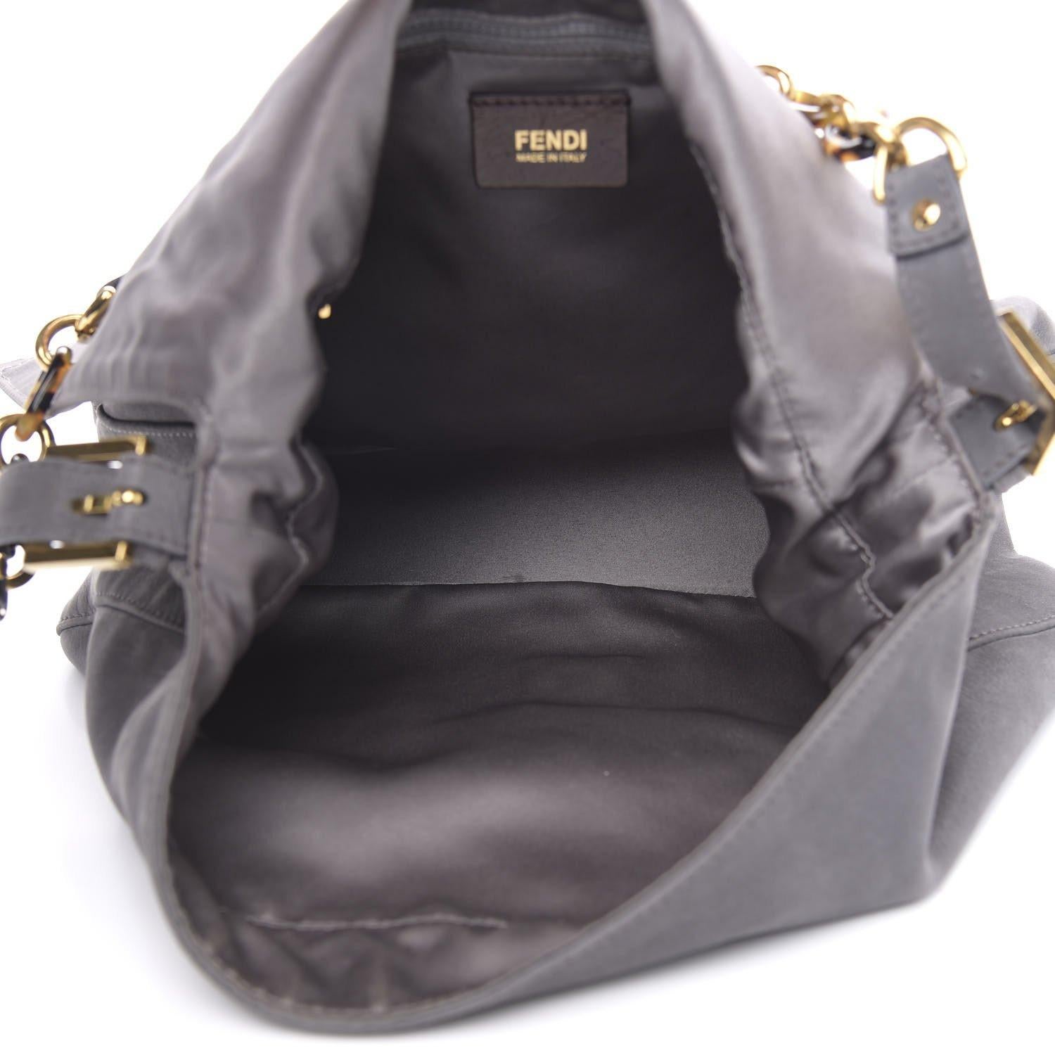 Fendi Calfskin Black Textured Leather Big Forever Mama Baguette For Sale 3