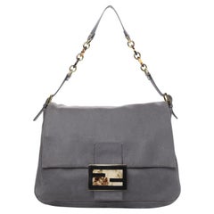 Fendi Calfskin Black Textured Leather Big Forever Mama Baguette