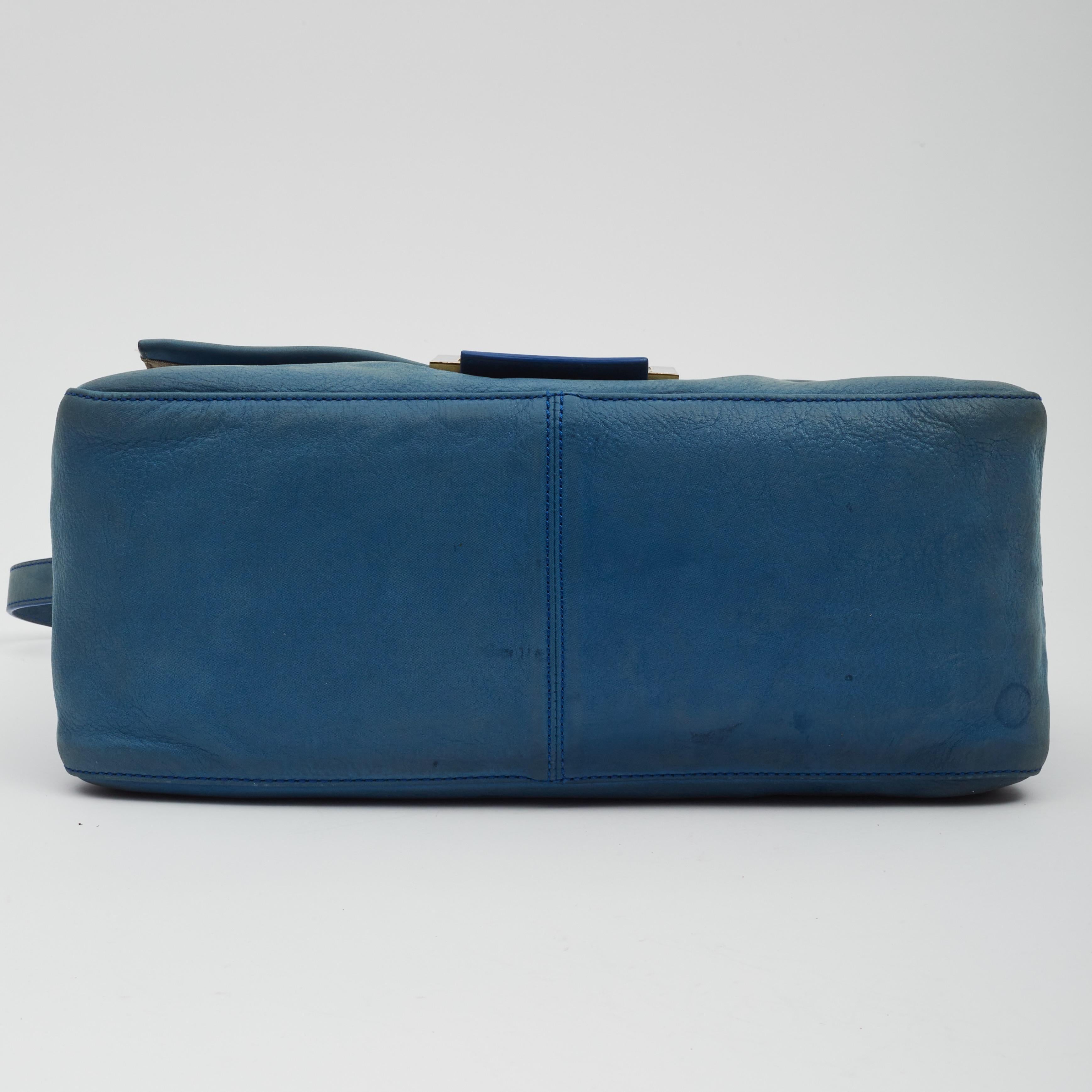 Fendi Calfskin Blue Big Forever Mama Baguette (8BR638) For Sale 7