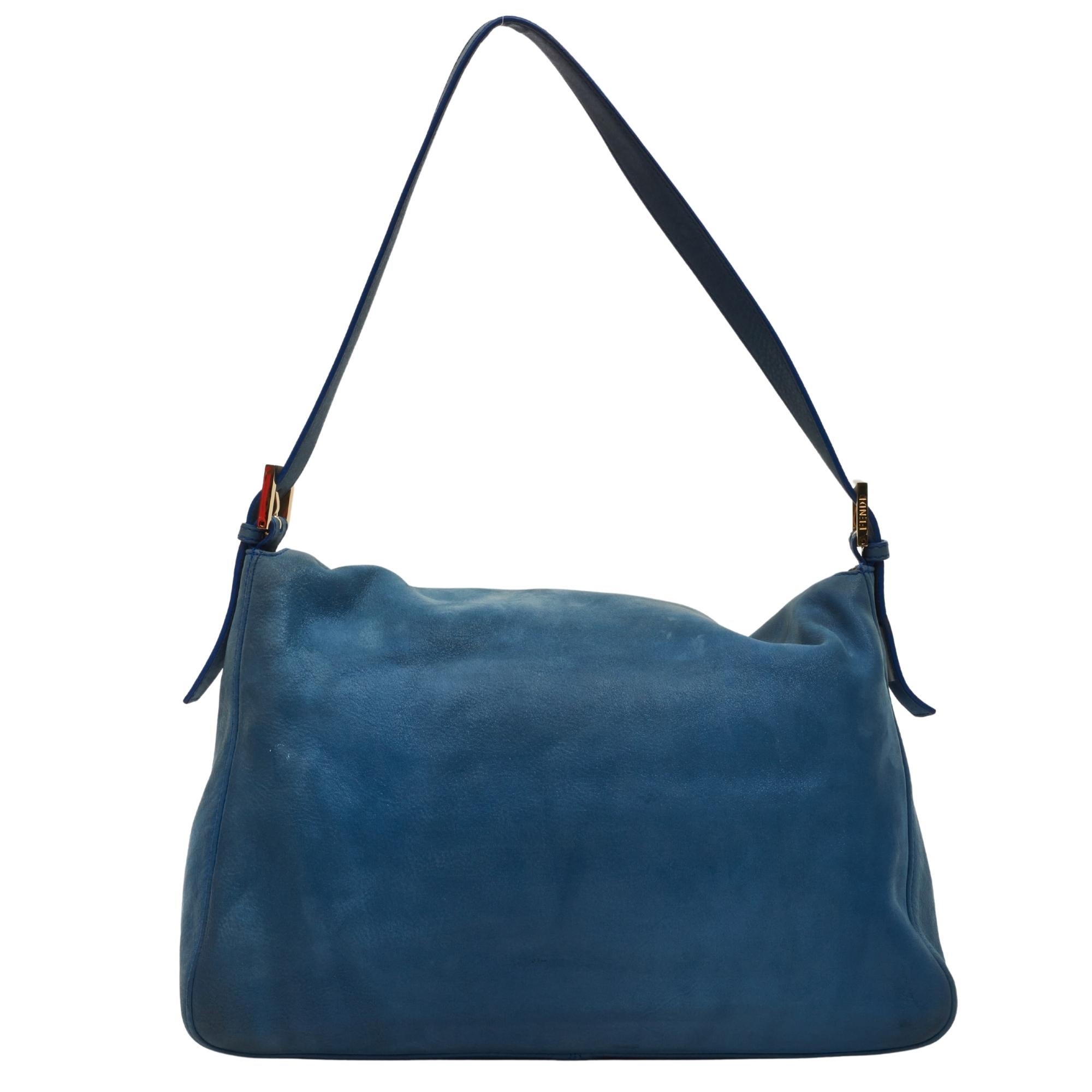 Fendi Calfskin Blue Big Forever Mama Baguette (8BR638) In Good Condition In Montreal, Quebec