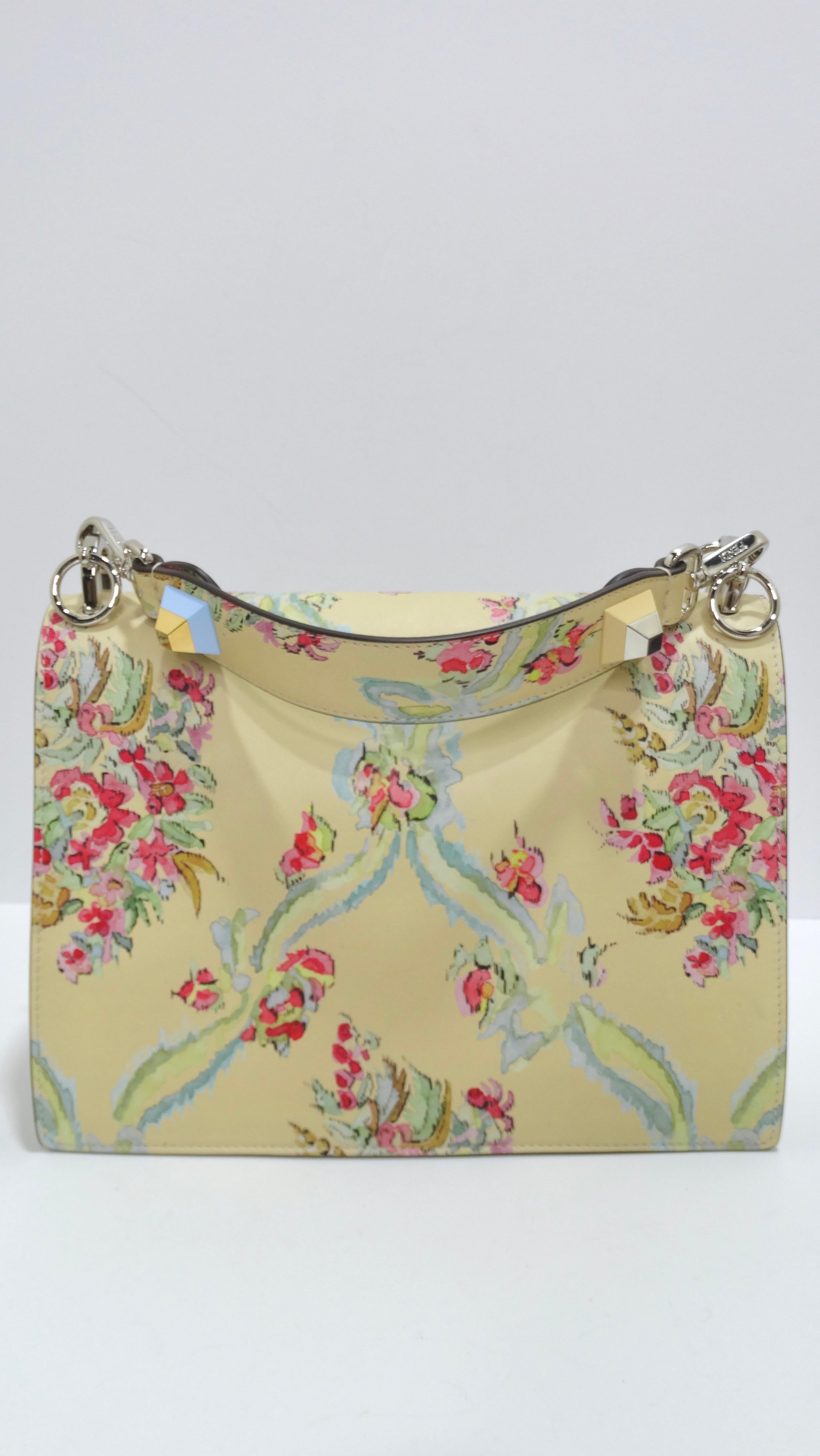 FENDI Calfskin Floral Print Rosebud Kan I Shoulder Bag 3