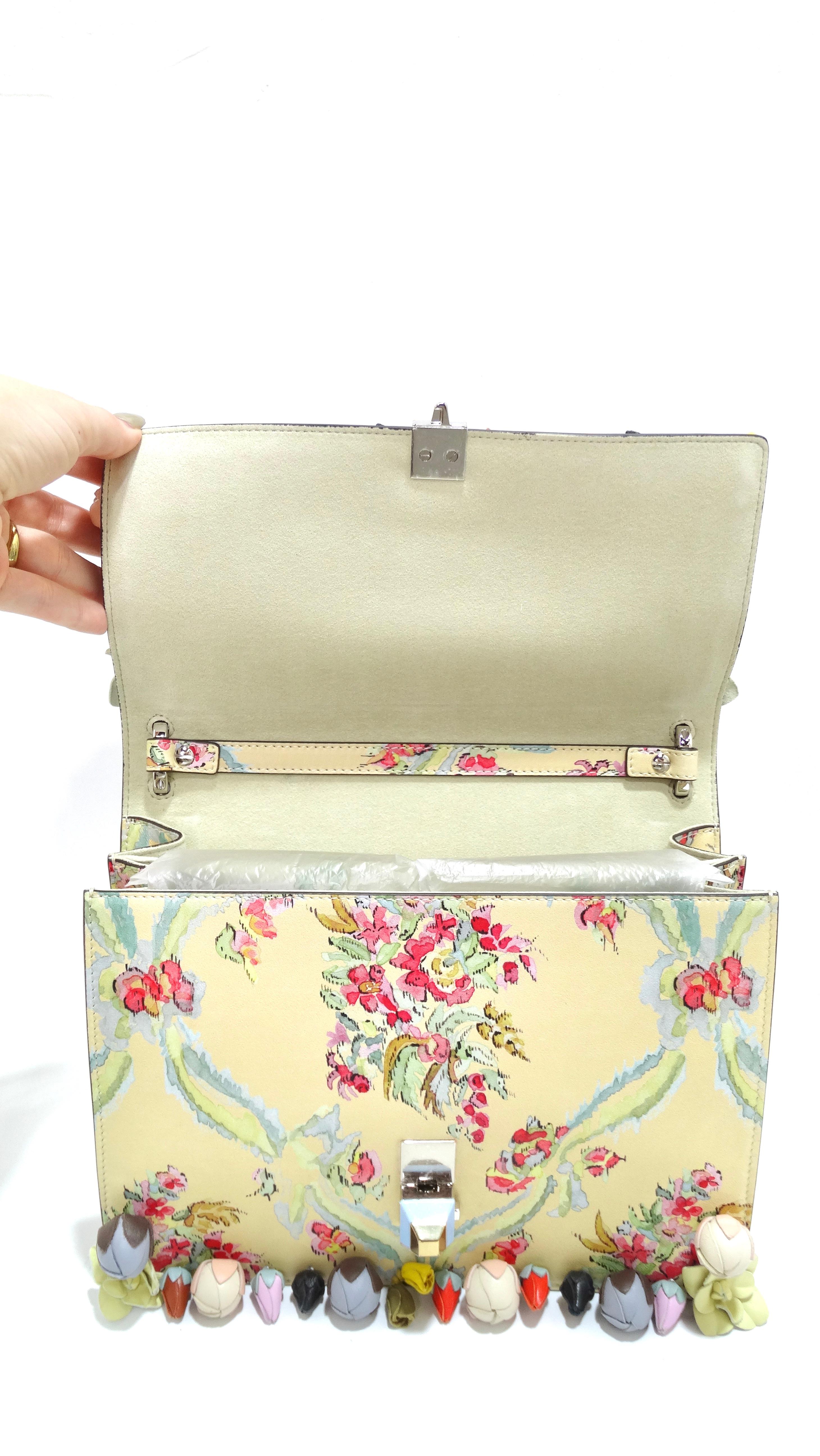 FENDI Calfskin Floral Print Rosebud Kan I Shoulder Bag 11