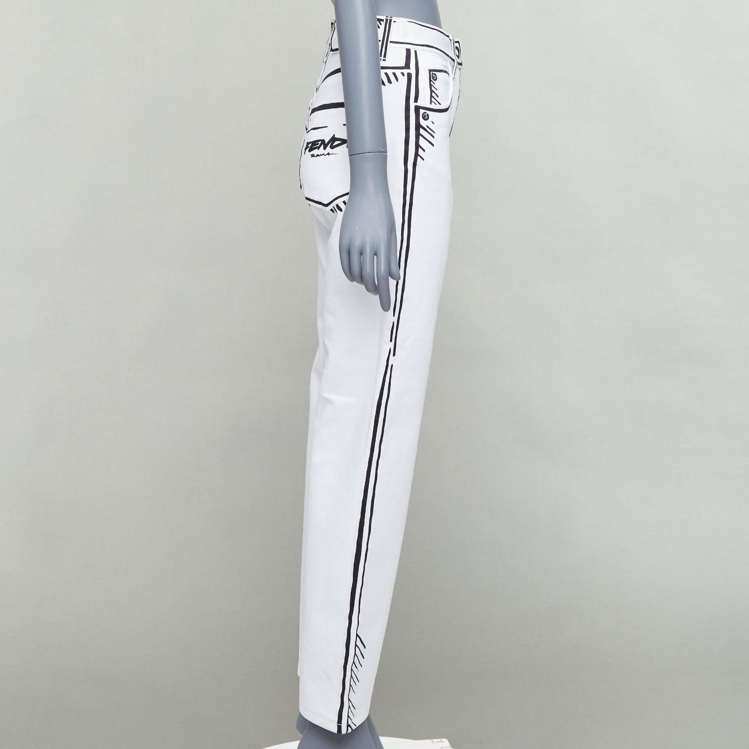 FENDI California Sky Joshua Vides white trompe loeil illustration jeans IT38 XS In Excellent Condition In Hong Kong, NT