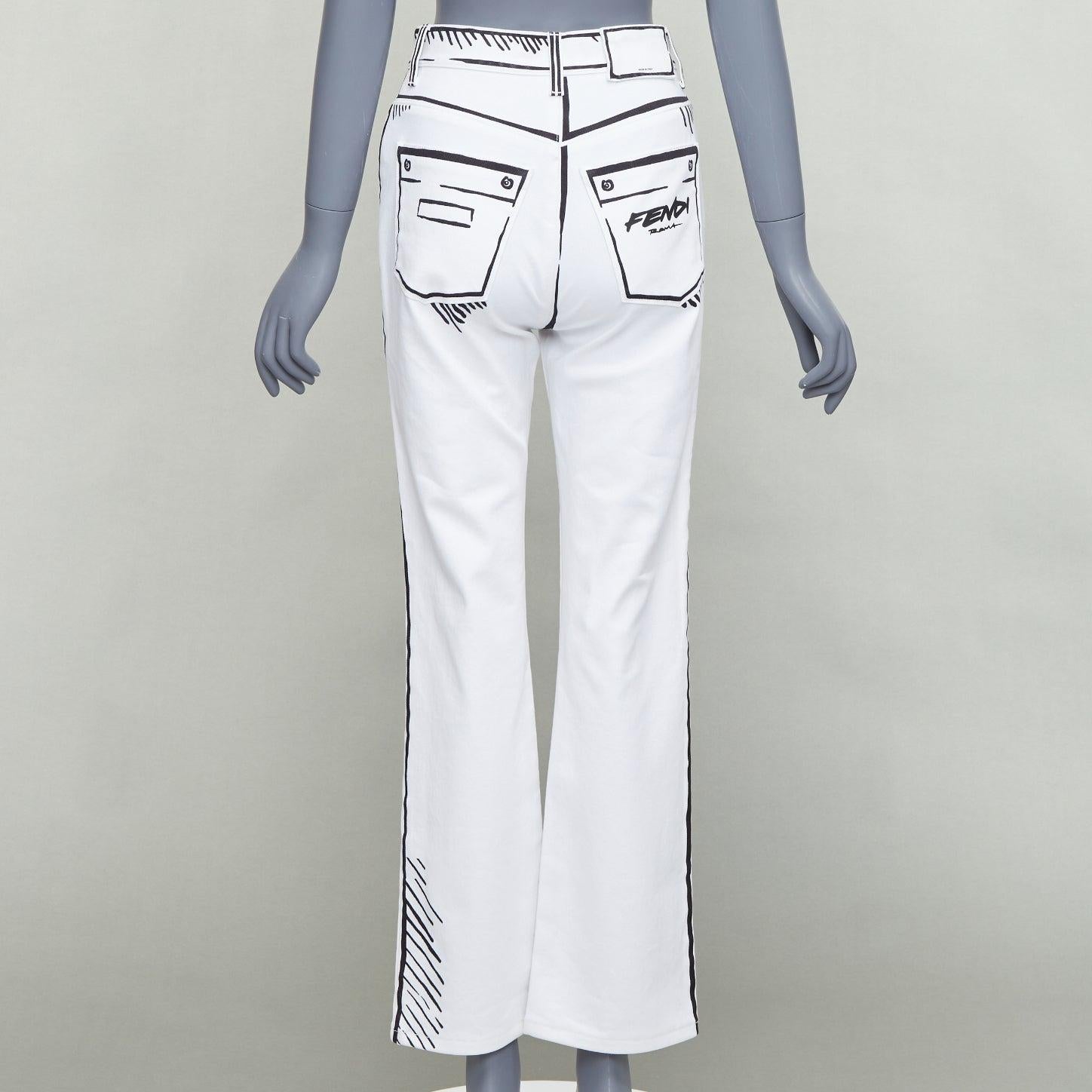Women's FENDI California Sky Joshua Vides white trompe loeil illustration jeans IT38 XS
