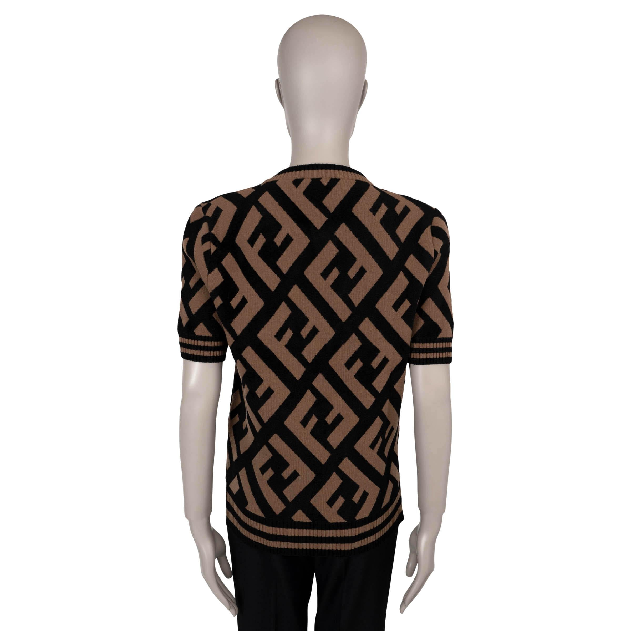 Black FENDI camel & black wool ZUCCA JACQUARD KNIT Shirt 46 XL