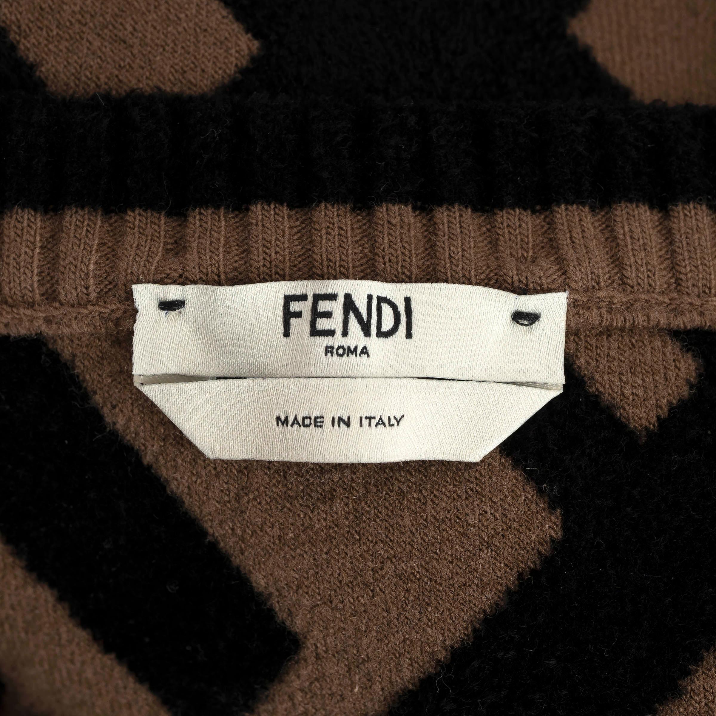 FENDI camel & black wool ZUCCA JACQUARD KNIT Shirt 46 XL 1