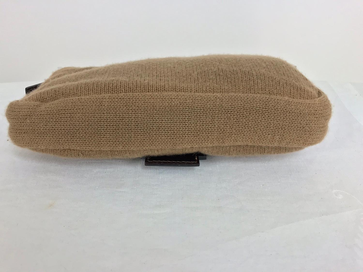 Brown Fendi Camel Cashmere Knit Leather Baguette Handbag 1997