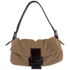 Retro Fendi Camel Cashmere Knit Leather Baguette Handbag 1997