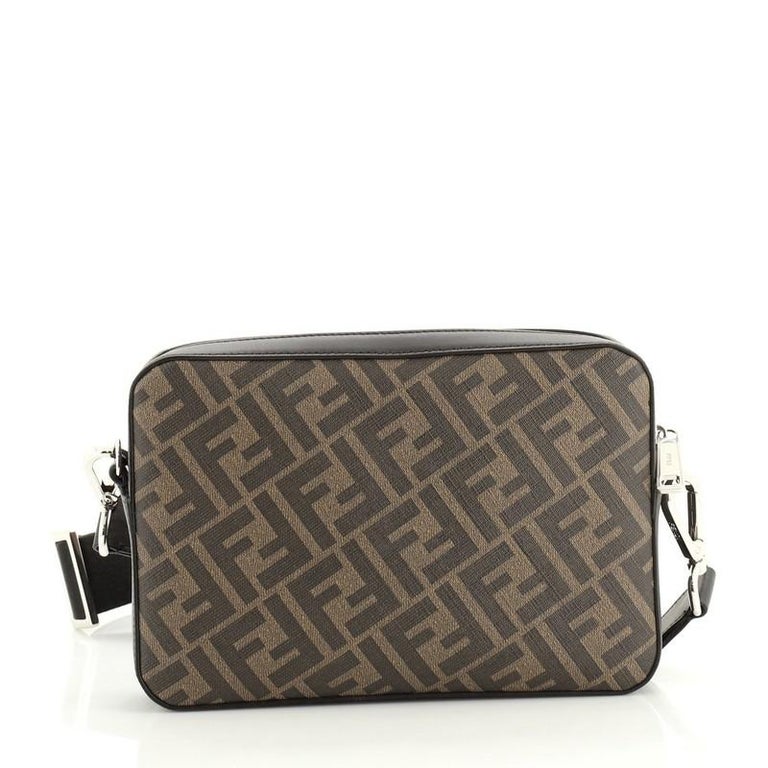 Fendi Black Brown Zucca Coated Canvas and Leather Mini Camera Bag