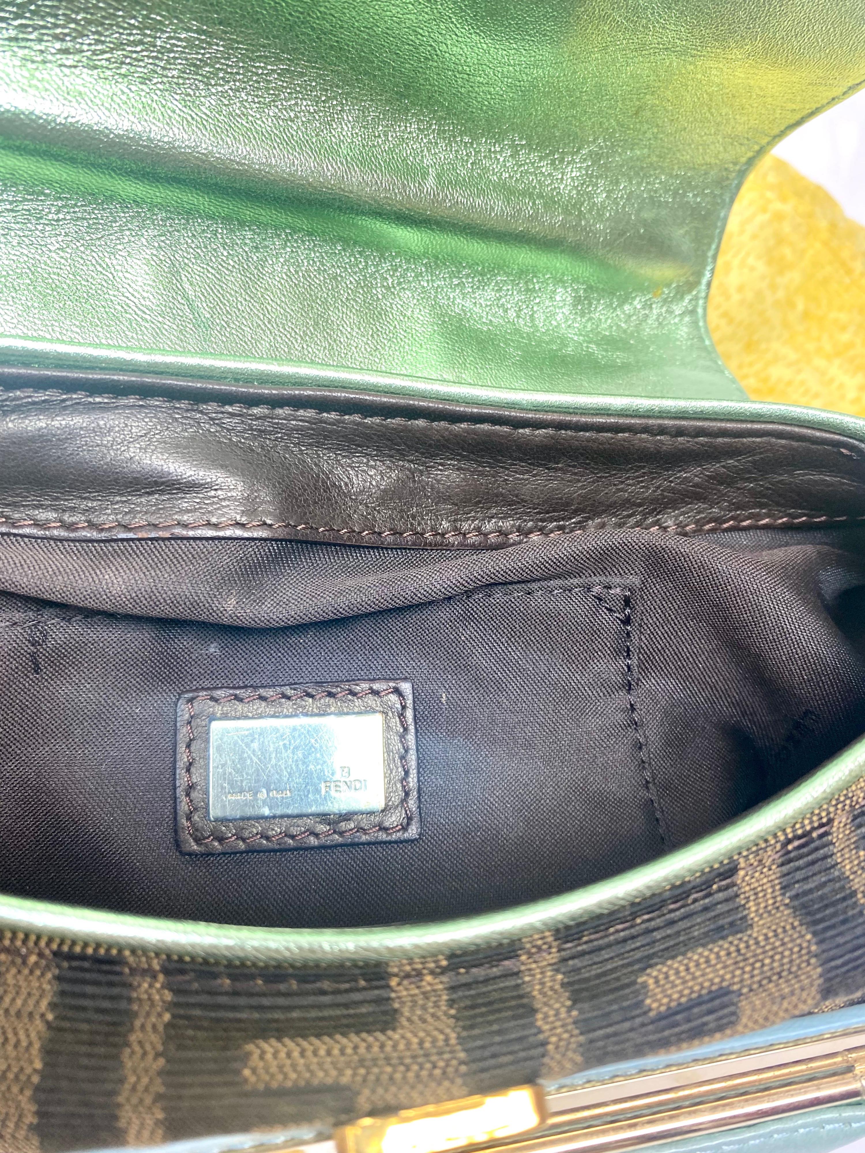 Fendi Canvas and Aqua leather Vanity Mirror Clutch Handbag For Sale 3