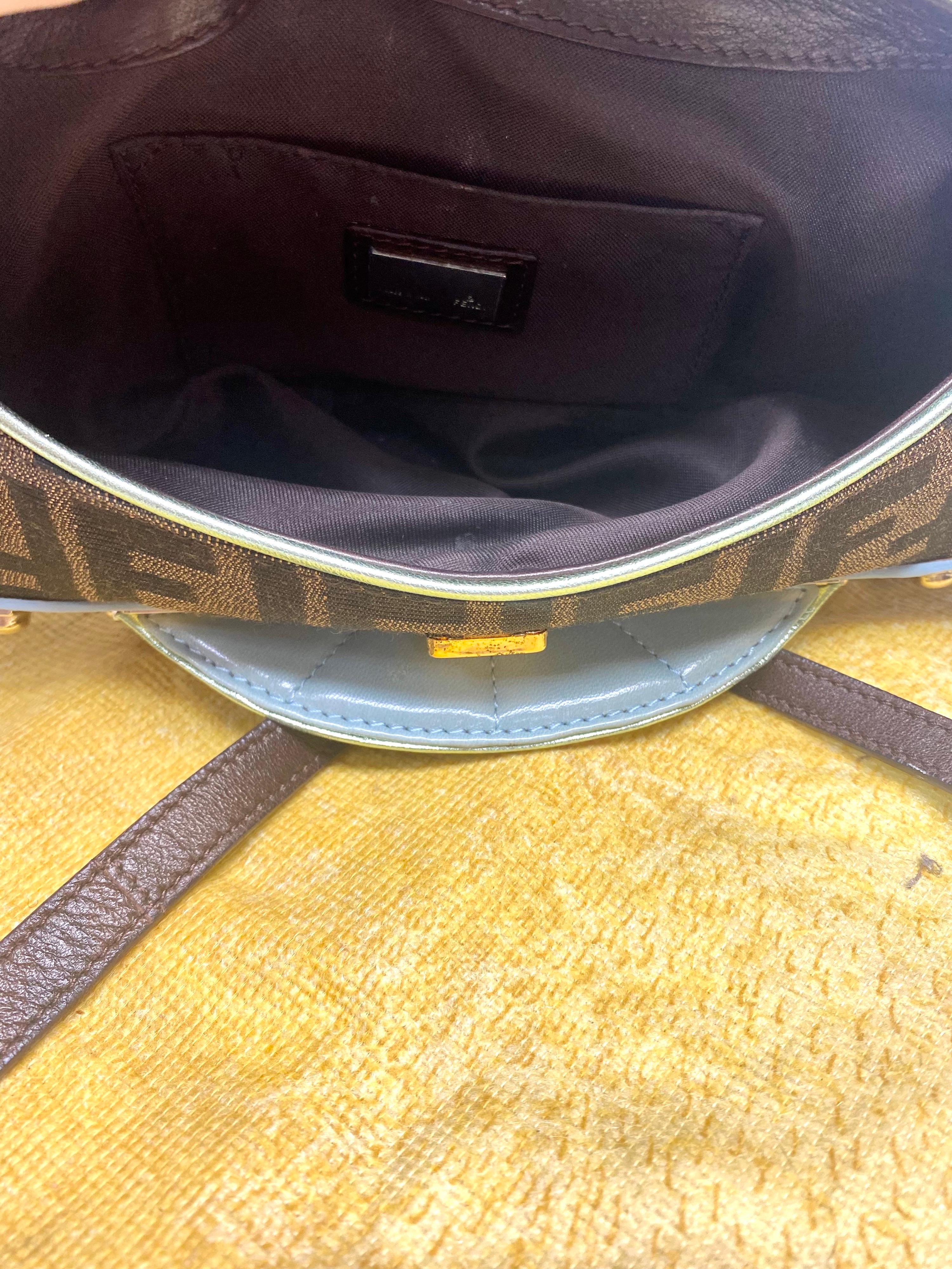 Fendi Canvas and Aqua leather Vanity Mirror Clutch Handbag For Sale at ...