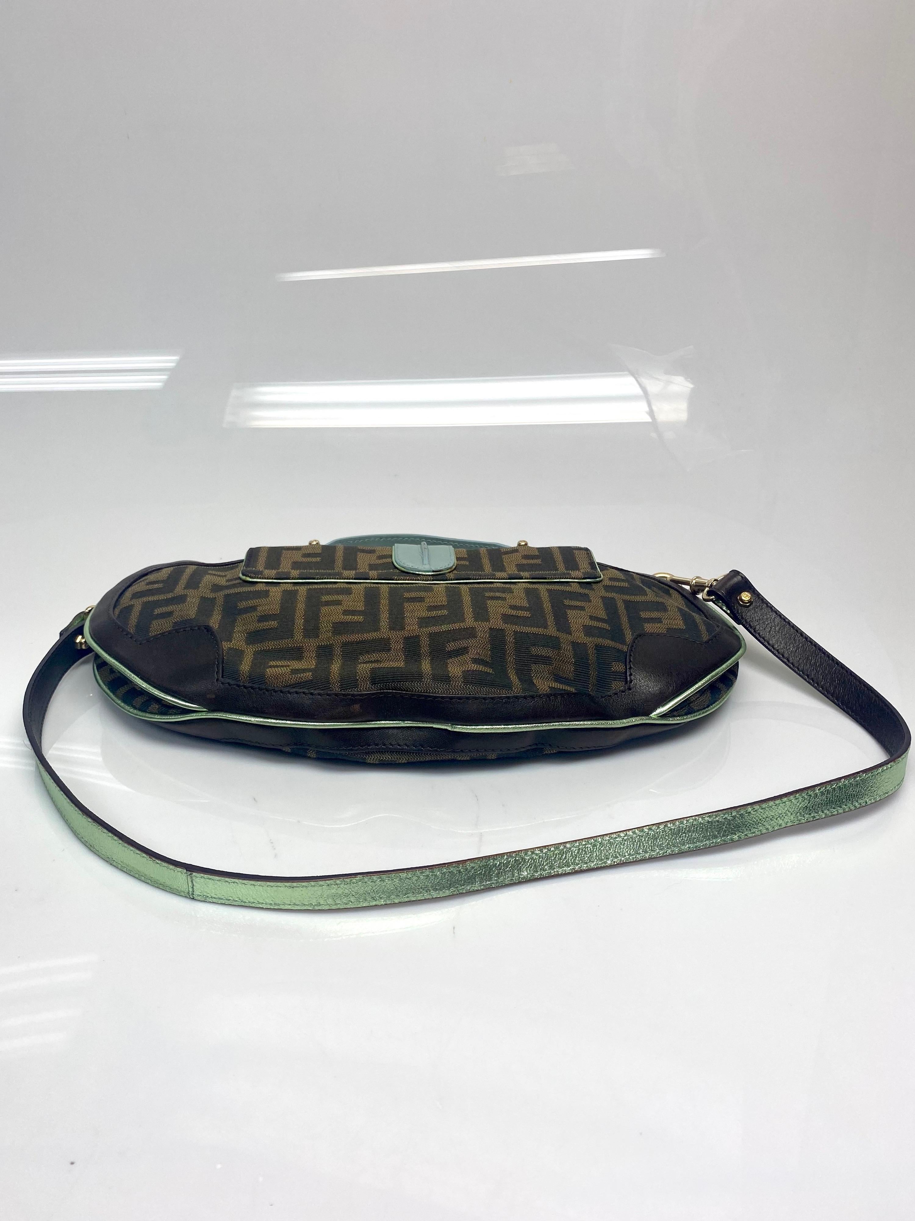 Women's Fendi Canvas and Aqua leather Vanity Mirror Clutch Handbag