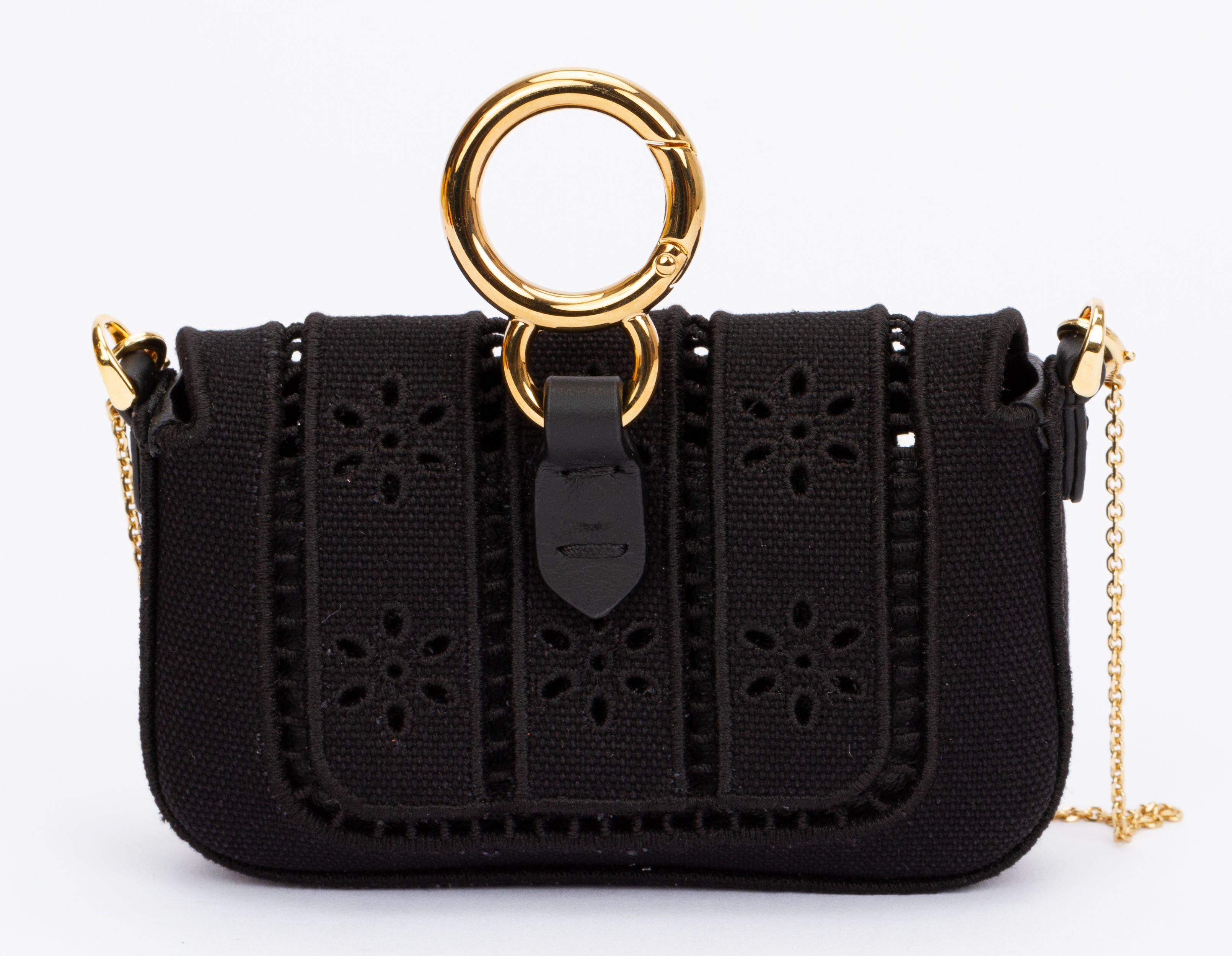 Black Fendi Canvas Embroidered Nano Baguette For Sale