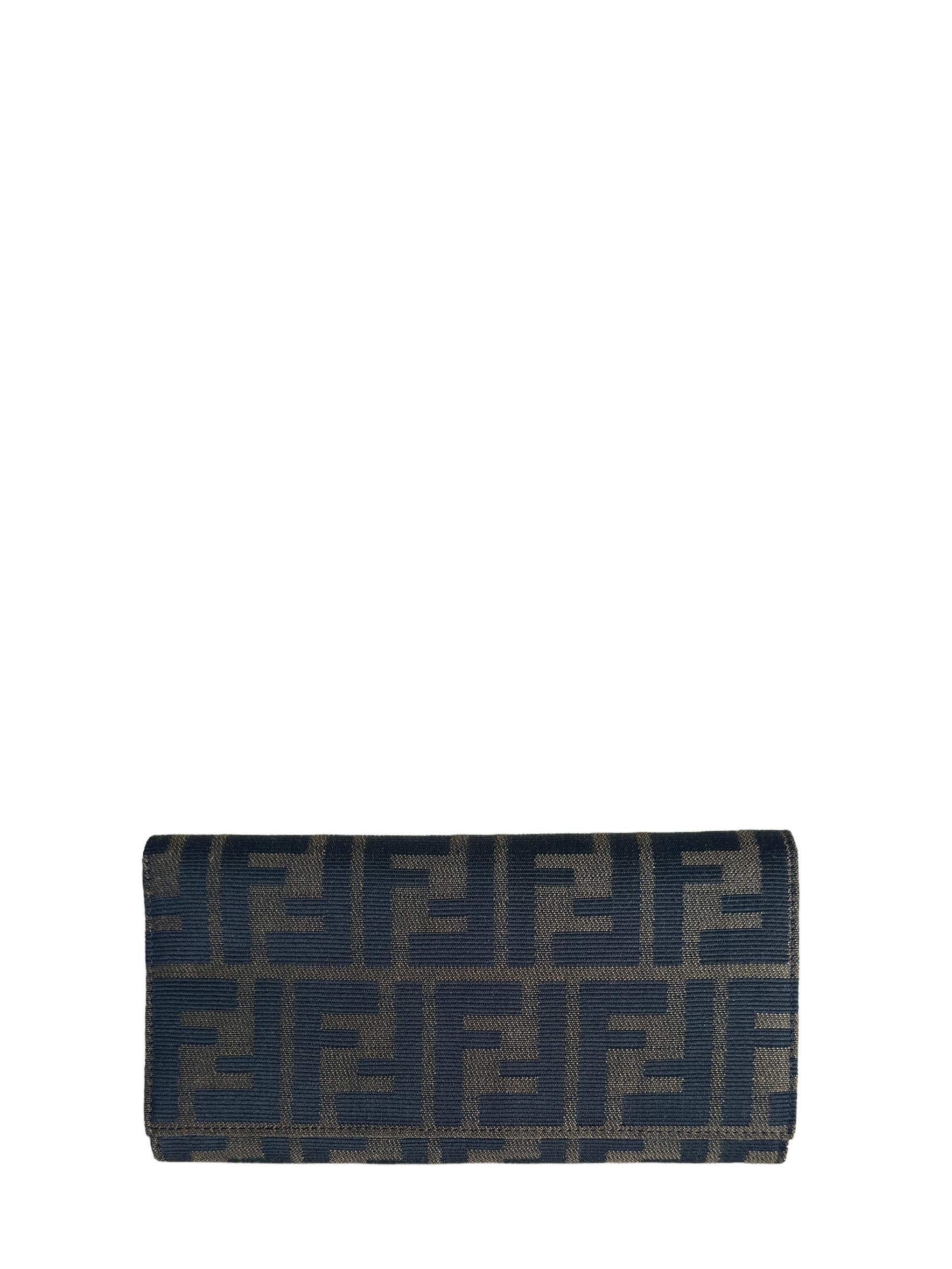 Fendi Canvas Tobacco Monogram Zucca Wallet

Made In: Italy
Year of Production: Vintage
Color: Tobacco brown
Materials: Canvas with leather interior
Two slit bill slots, one compartment for receipts and bills, one zip coin compartment, six credit