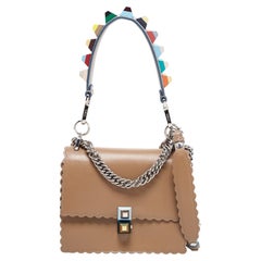 Fendi Caramel Brown Leather Small Scalloped Kan I Shoulder Bag