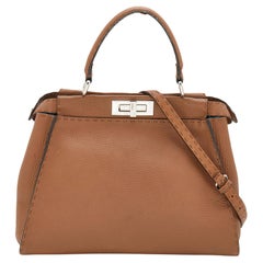 Used Fendi Caramel Leather Medium Selleria Peekaboo Top Handle Bag