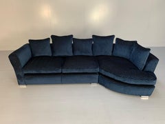 Fendi Casa 4-Seat Chaise-End Sofa - In Navy Blue Zig-Zag Velvet