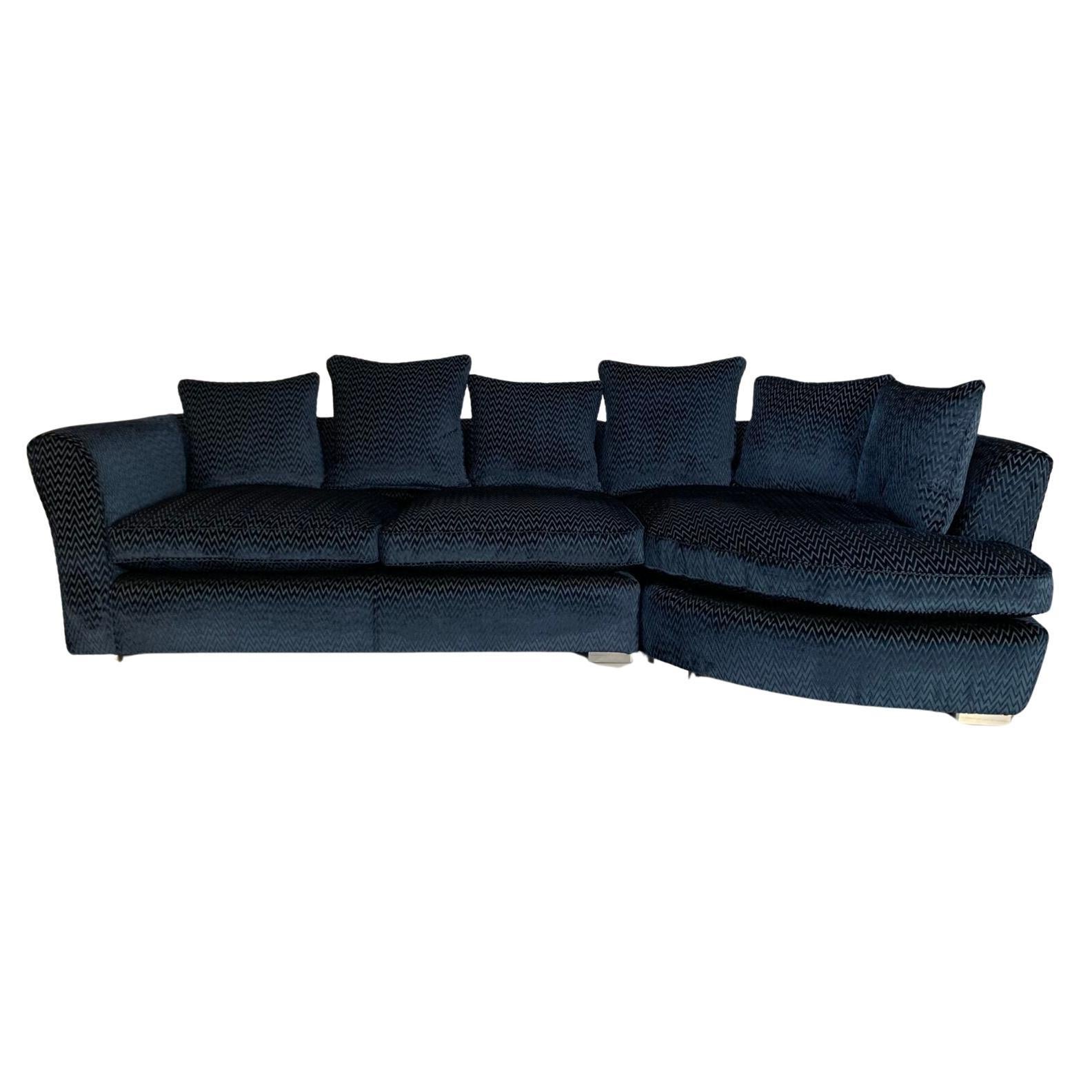 Fendi Casa 4-Seat Chaise-End Sofa - In Navy Blue Zig-Zag Velvet For Sale