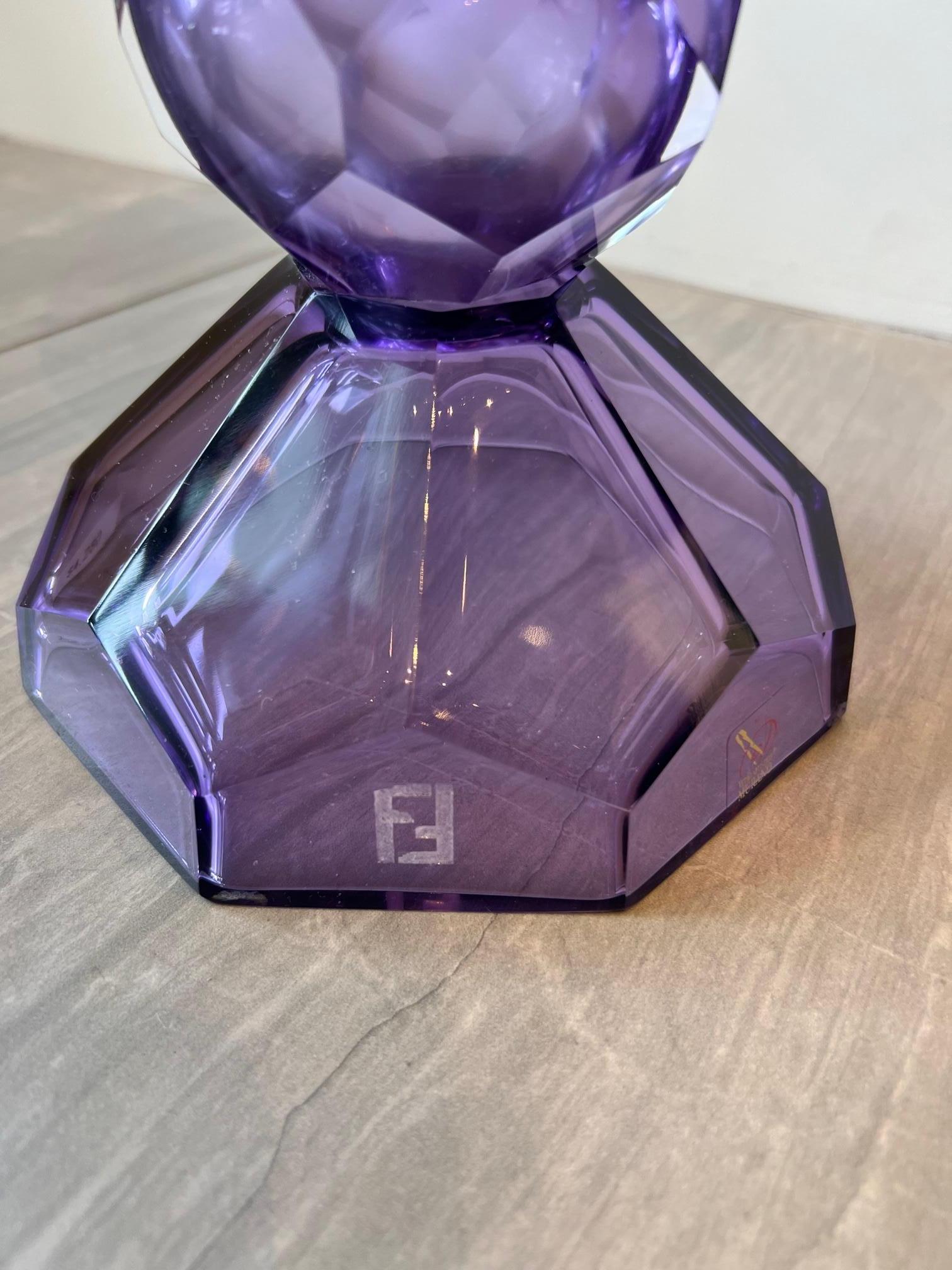 Fendi Casa amethyst tall Murano etched vase In New Condition For Sale In Vancouver, CA