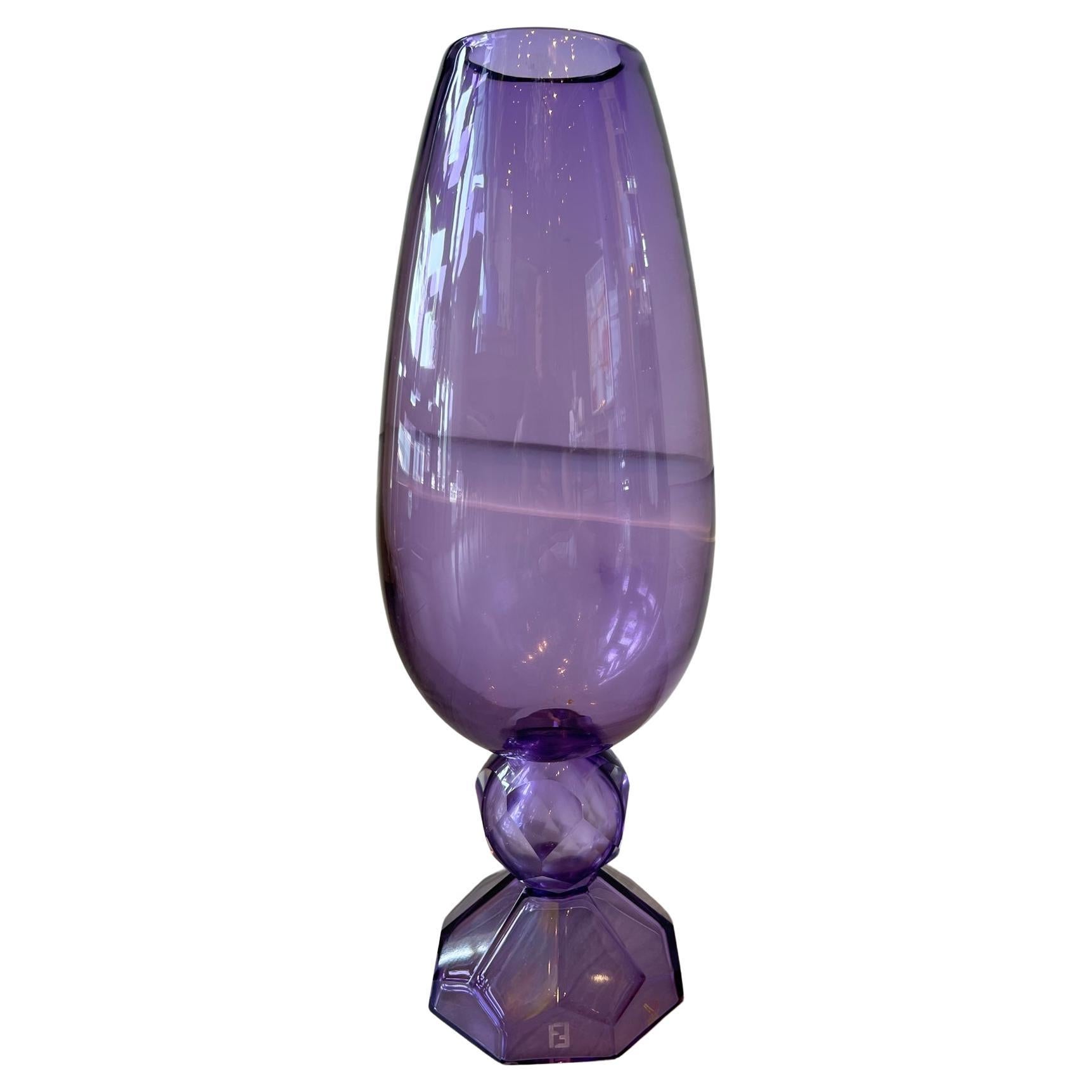 Fendi Casa amethyst tall Murano etched vase For Sale
