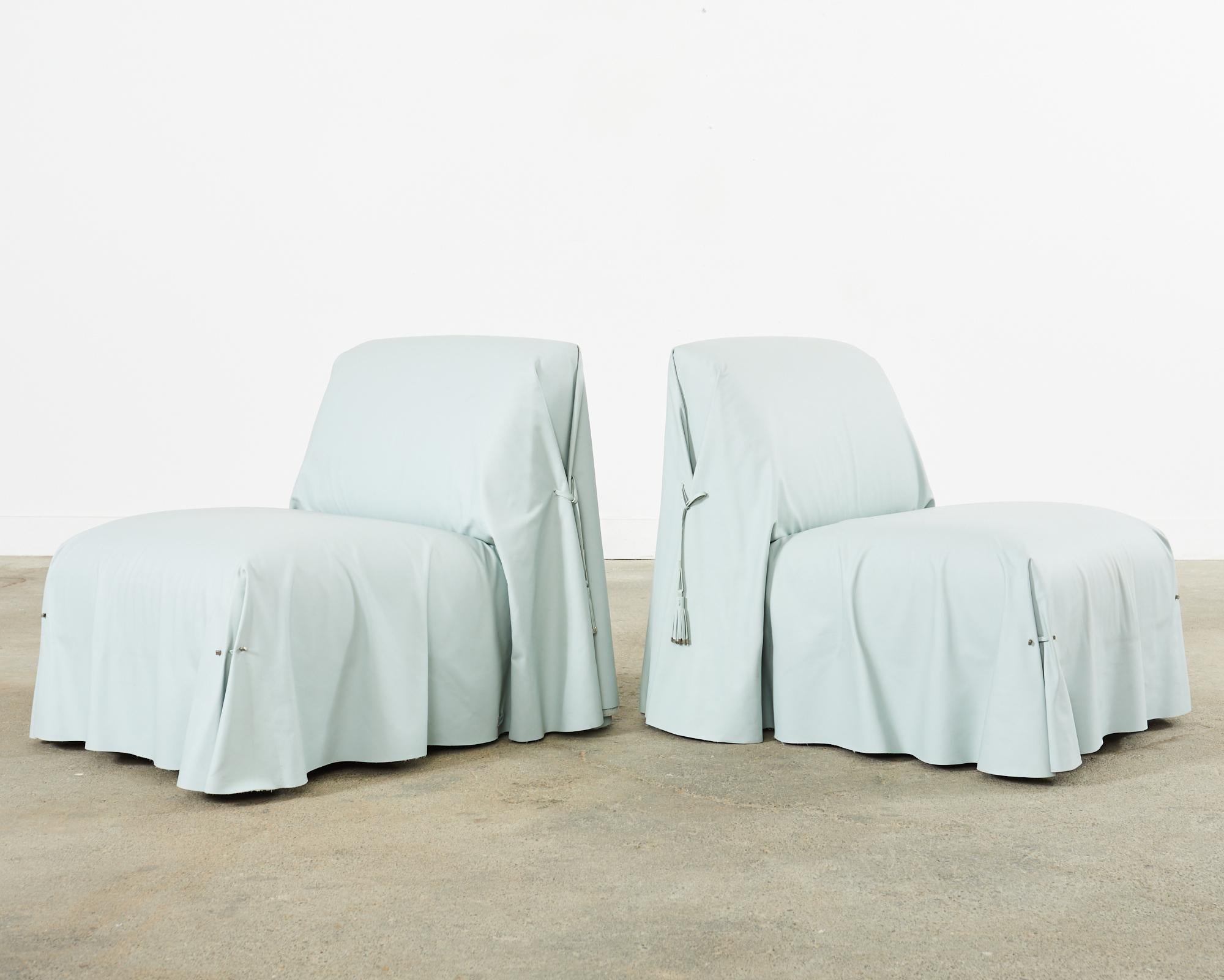 Ensemble de six chaises longues Tunica en cuir bleu Casa de Fendi  en vente 2
