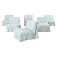 Set of Six Fendi Casa Blue Leather Tunica Lounge Chairs 