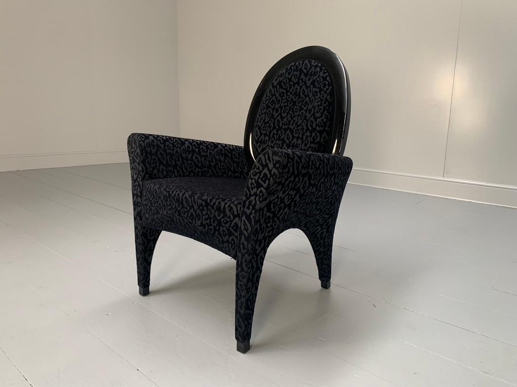 Lacquered Fendi Casa Armchair - In Black Dark Grey Motif Fabric For Sale