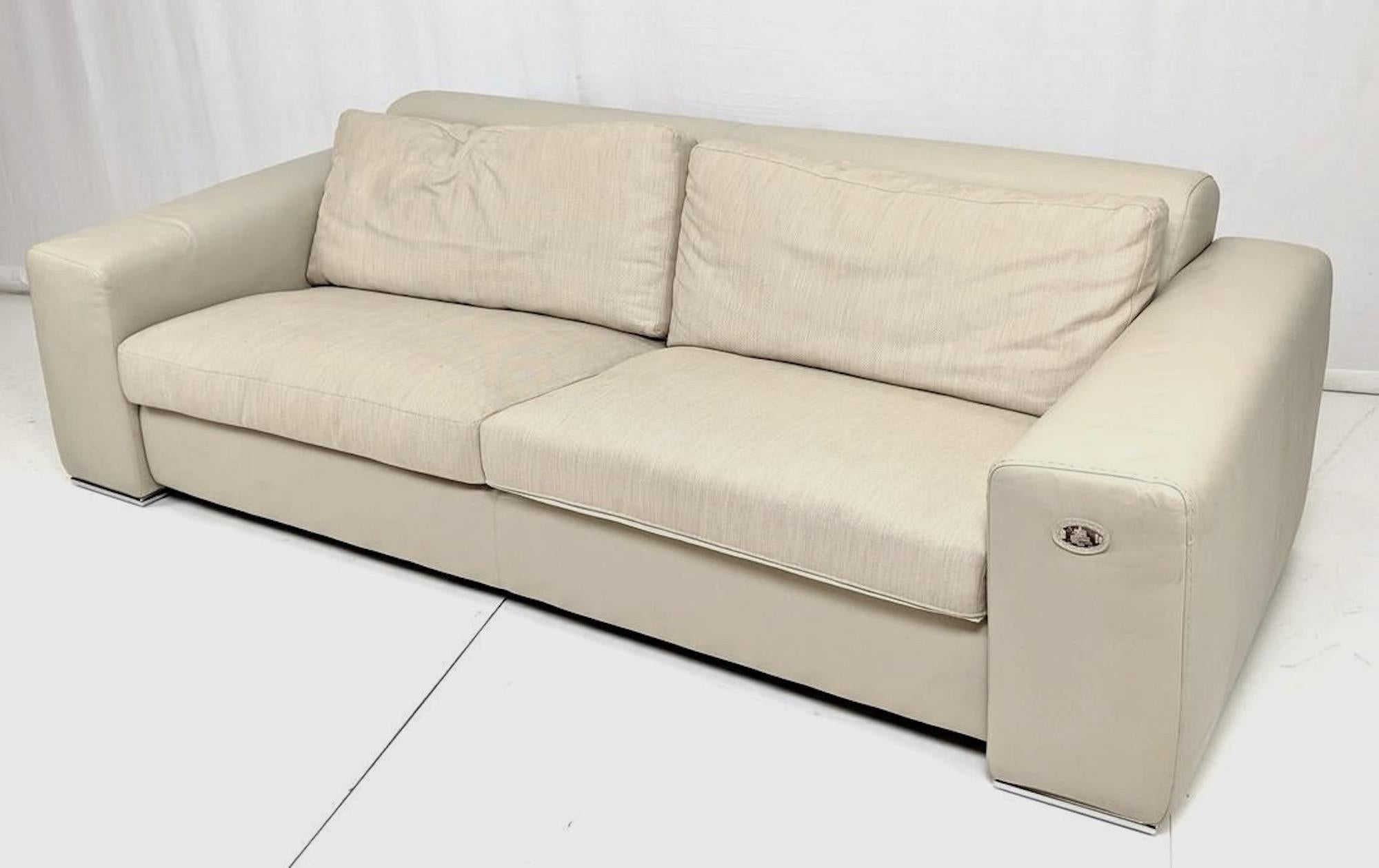 Fendi leather sofa in Taupe leather, signed, with serial number, linen seats for cool, luxurious comfort and buttery smooth leather, handstitched covers the body and frame. Retail price for this  sofa is over 21,000 USD. Made in Italy. Sterling