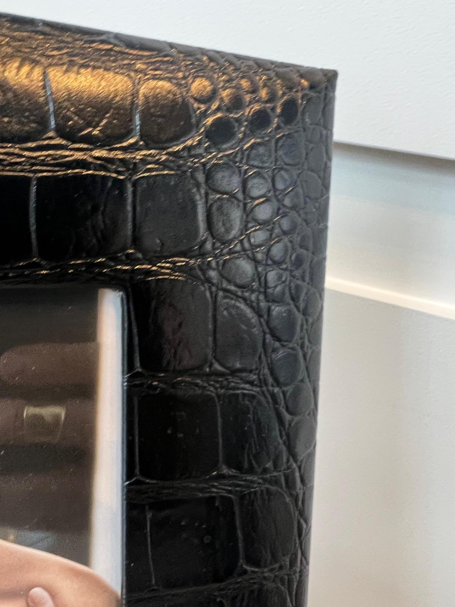 Contemporary Fendi Casa black embossed croc leather photo frames set For Sale