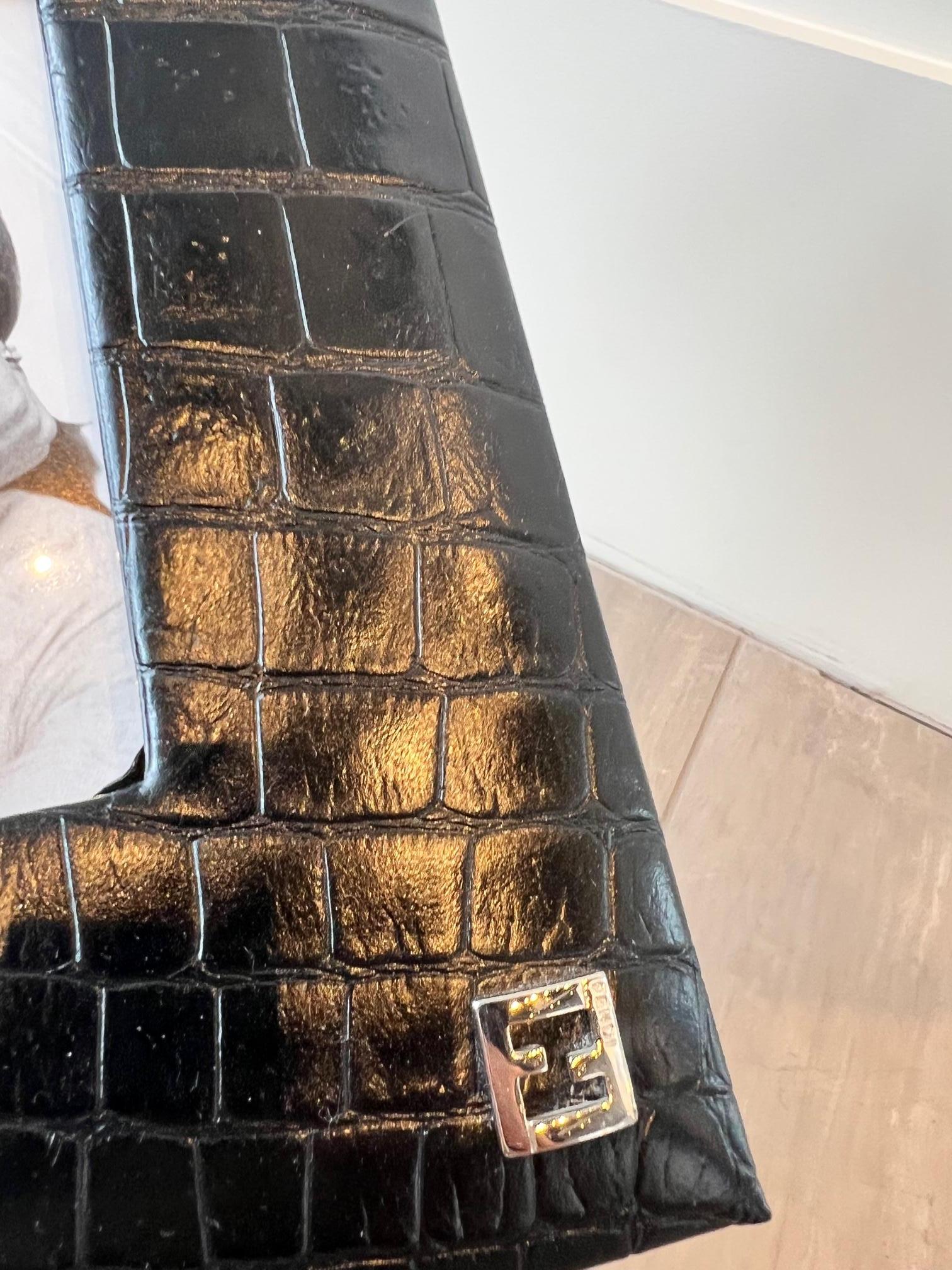 Fendi Casa black embossed croc leather photo frames set For Sale 2