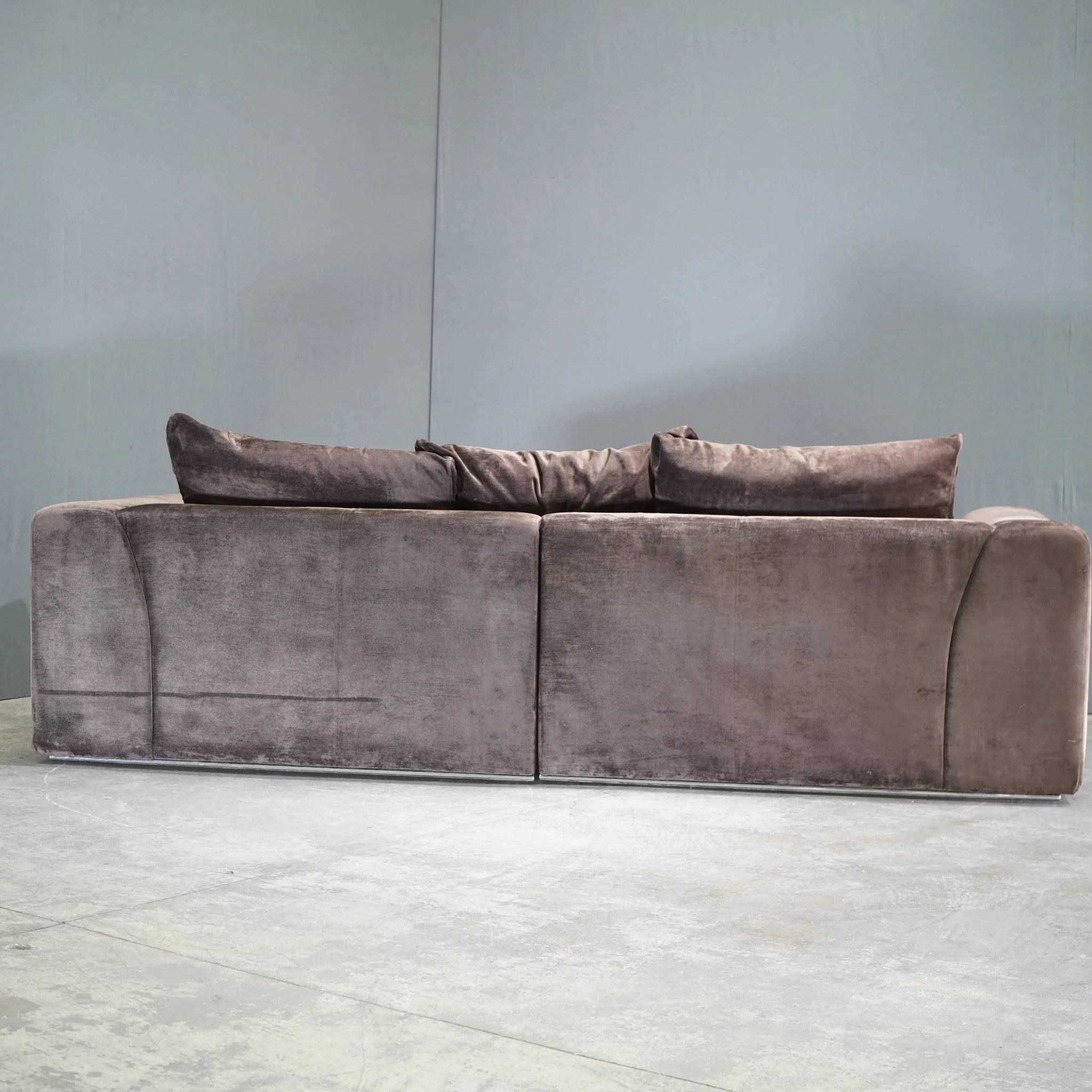 Modern Fendi Casa Brown Velvet Prestige Sofa For Sale