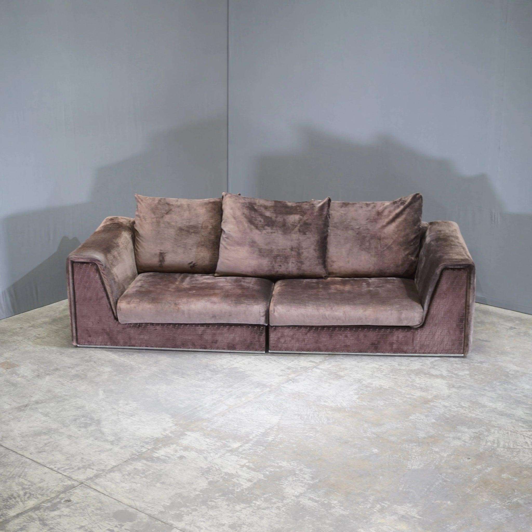 Fendi Casa Brown Velvet Prestige Sofa For Sale 2