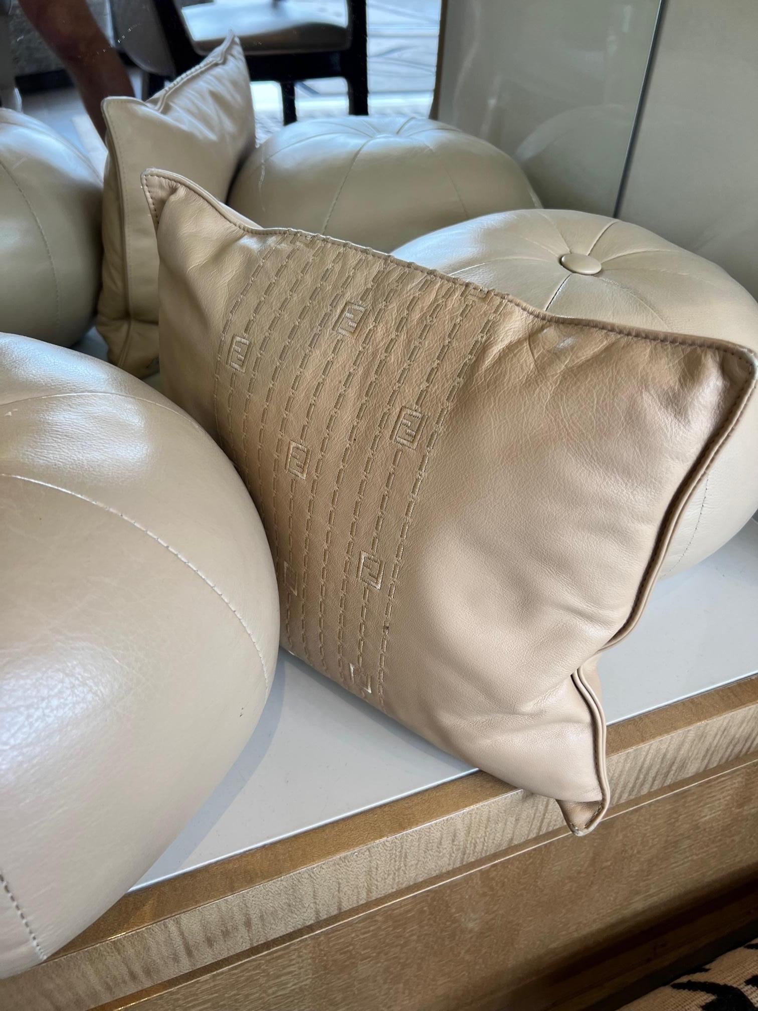 Contemporary Fendi Casa Caramel leather cushion  For Sale