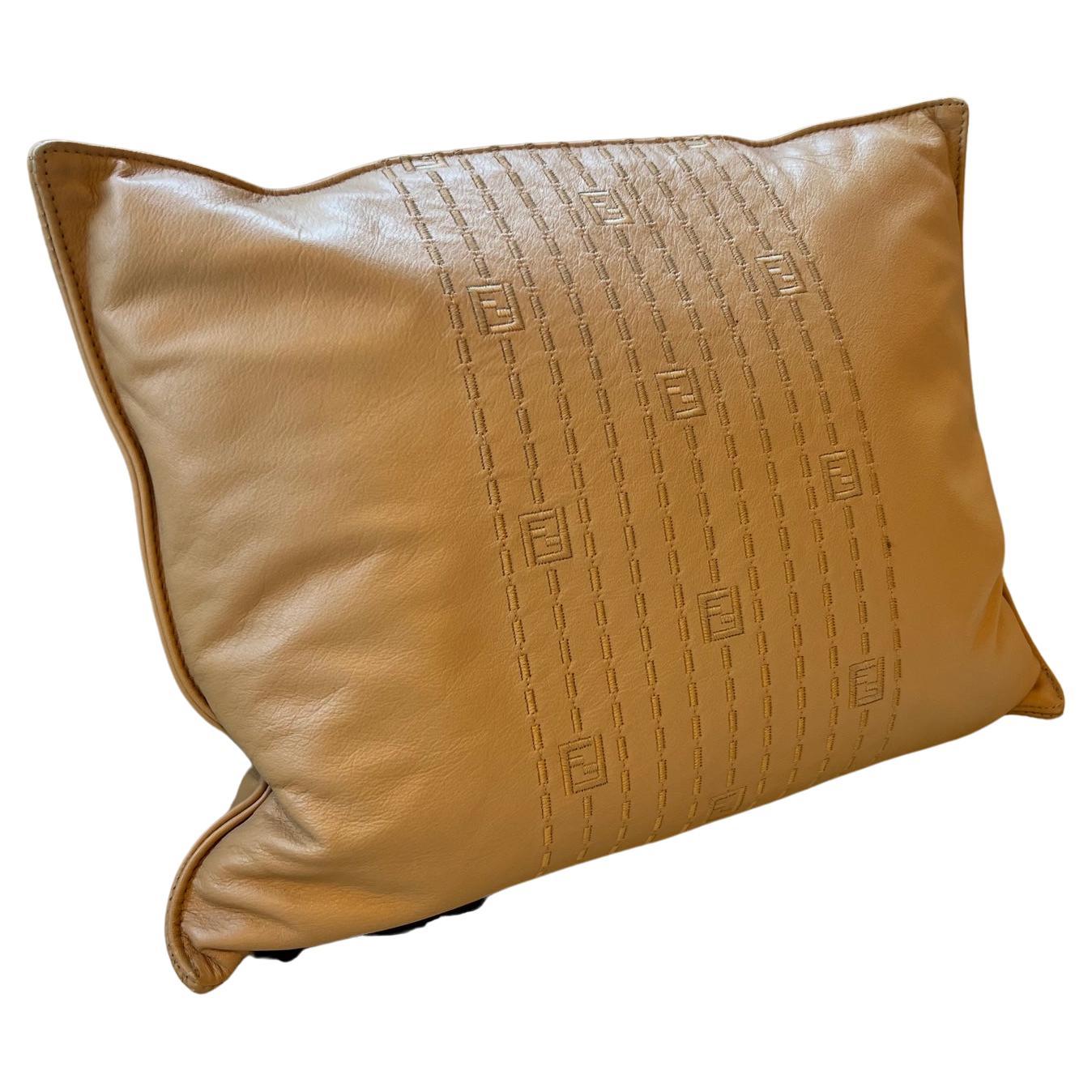 Fendi Casa Caramel leather cushion  For Sale