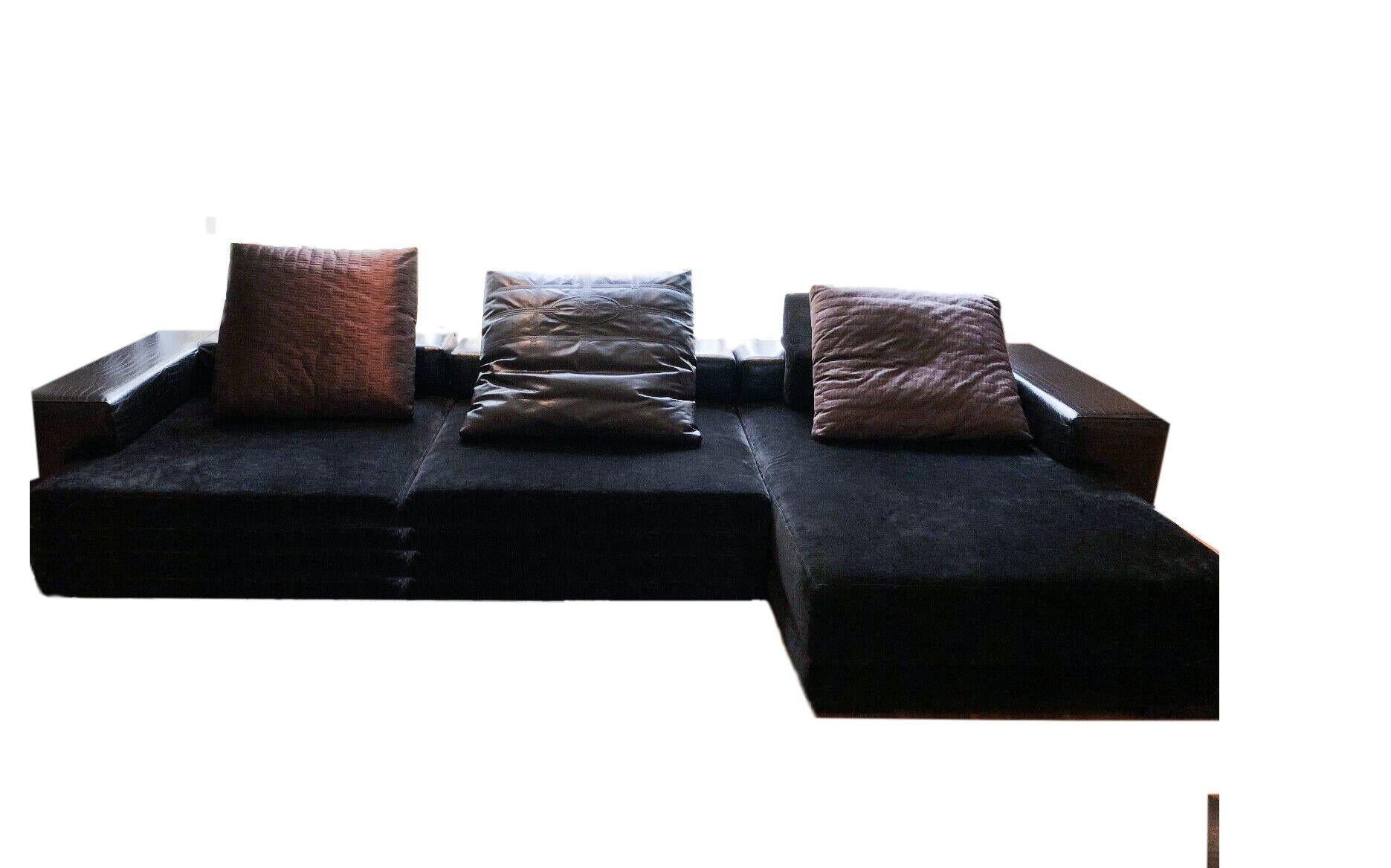 Gorgeous custom Fendi Domino three sofa set, crocodile back and arms, textile seats, adjustable backrests, 3 large Fendi pillows. Labelled. Retail price for this piece was over 32,000 USD.