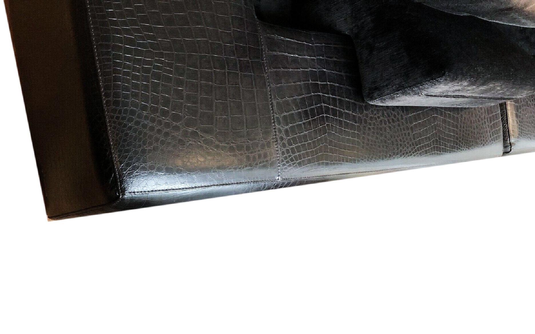 Modern Fendi Casa Black Crocodile Leather Domino Modular Sofa 3-Seat Sectional, Italy