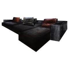 Fendi Casa Schwarzes Krokodilleder Domino Modular Sofa 3-Sitz Sektional:: Italien