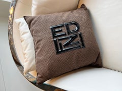 Fendi Casa fabric chevron pillow with patent leather Fendi logo