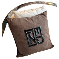 Fendi Casa fabric chevron pillow with patent leather Fendi logo