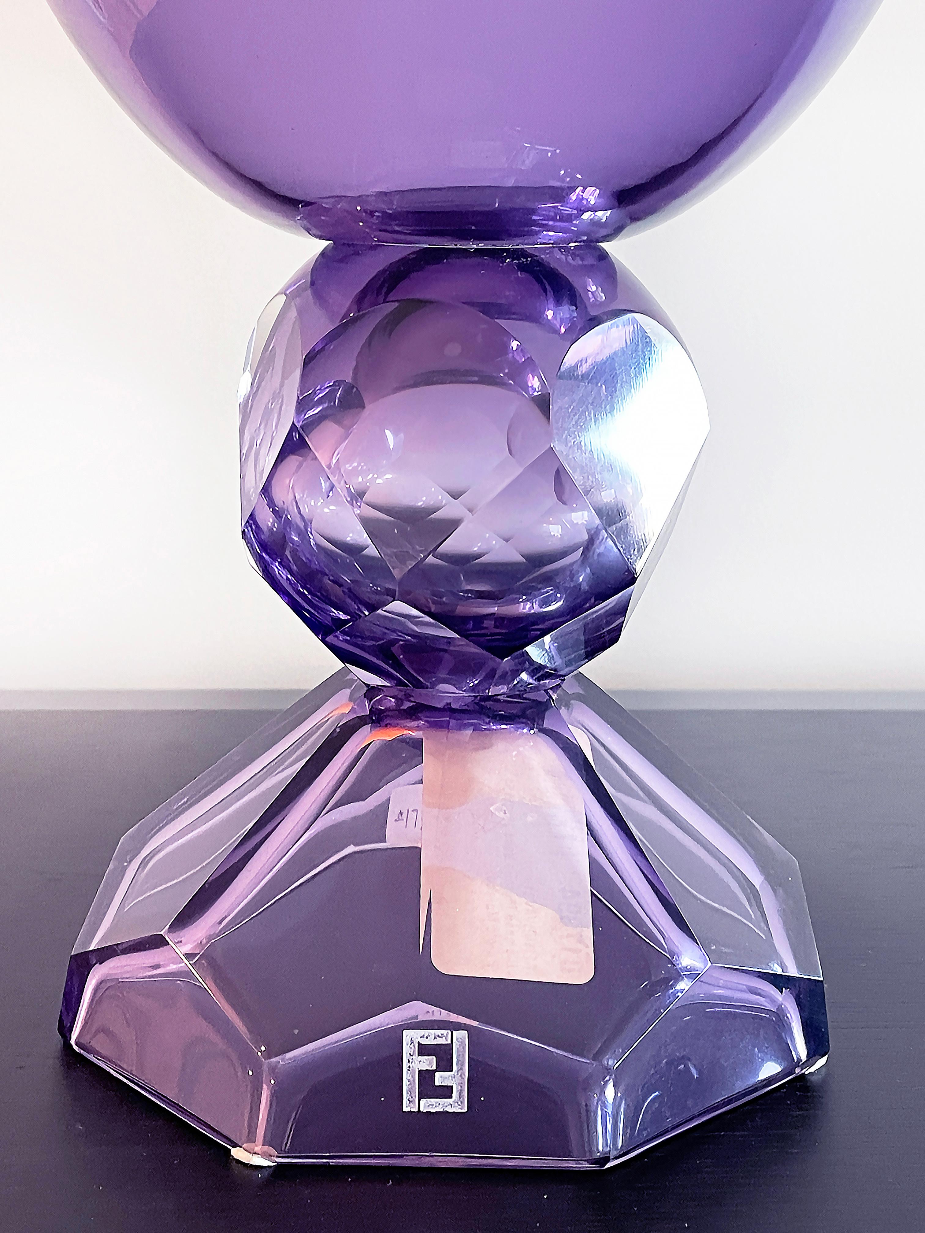Modern Fendi Casa Hand-blown Vetri Glass Artístico Murano Vase, Amethyst Faceted Cut For Sale