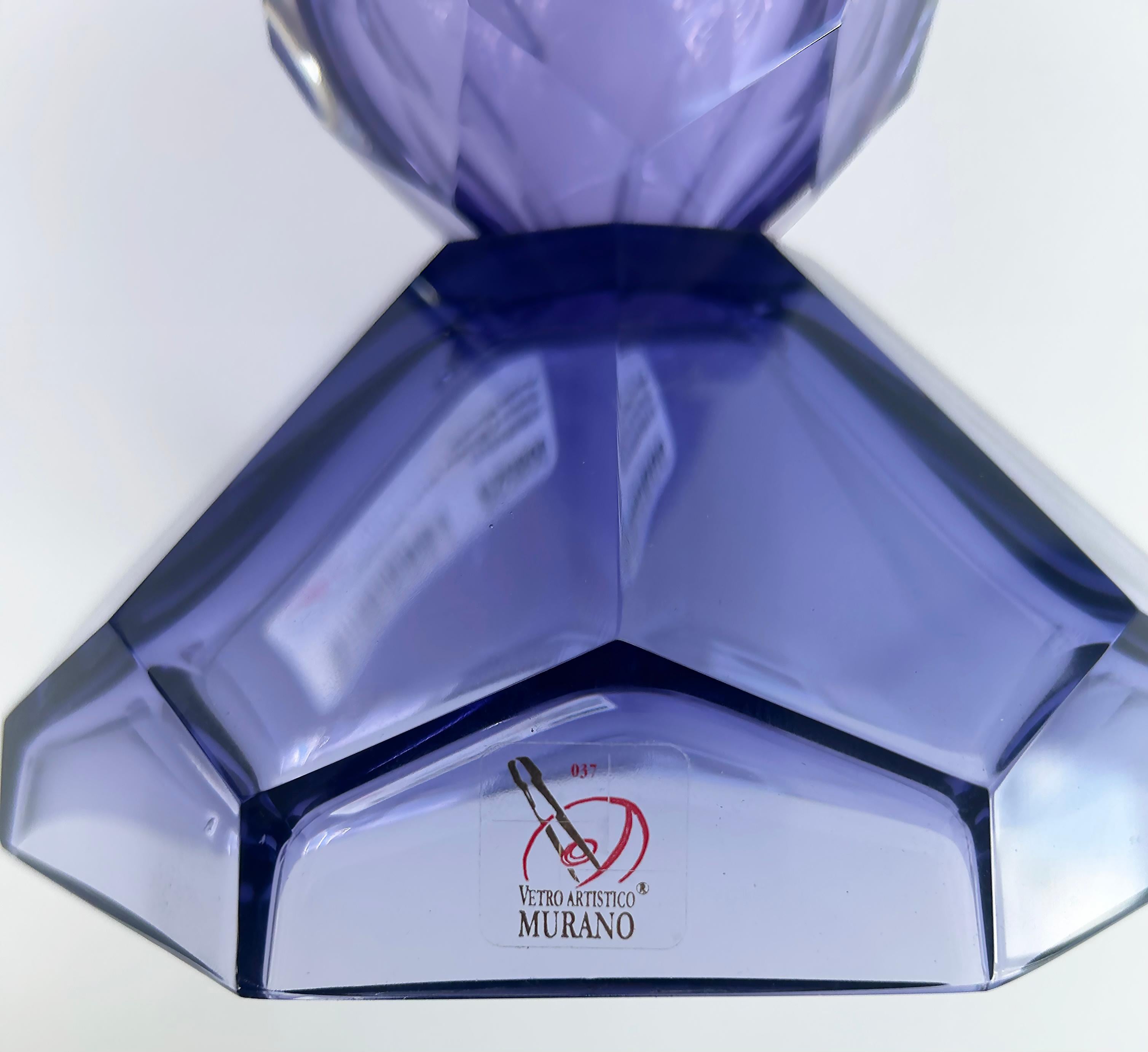Italian Fendi Casa Hand-blown Vetri Glass Artístico Murano Vase, Amethyst Faceted Cut For Sale