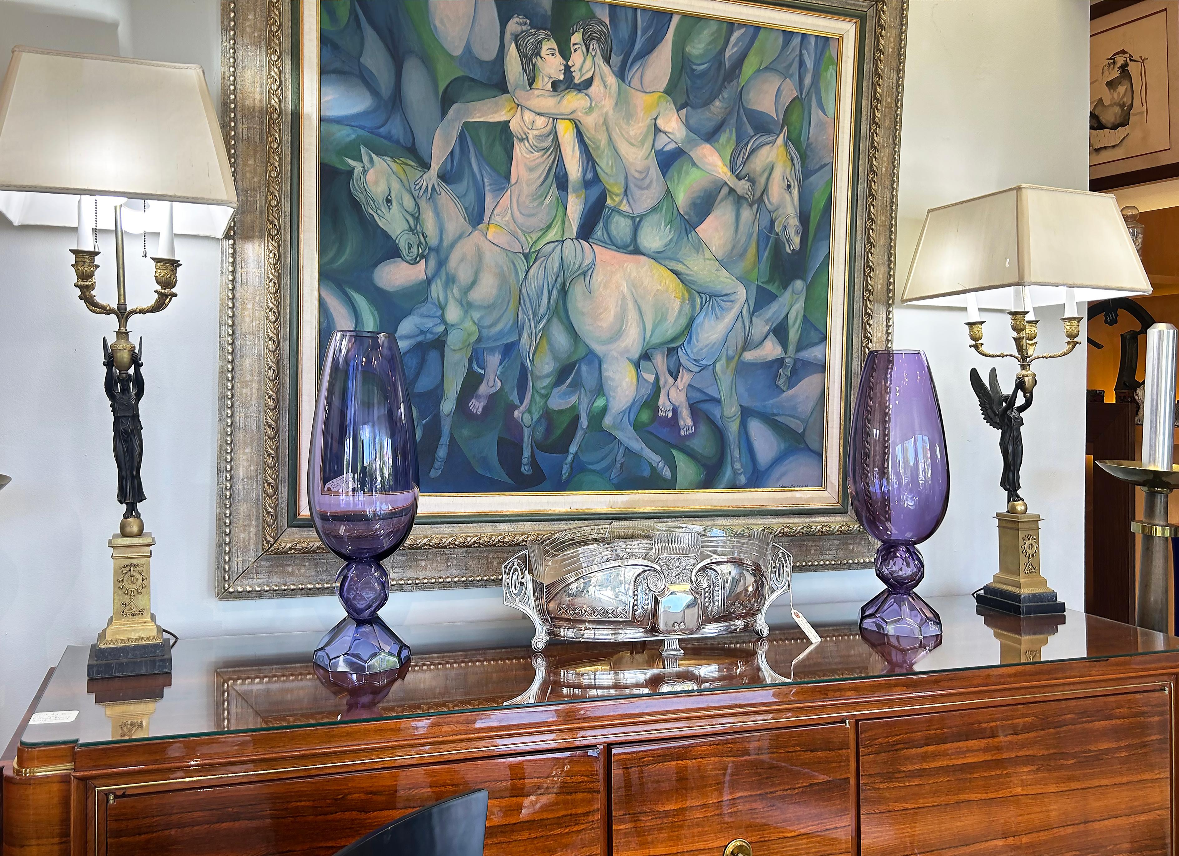 Murano Glass Fendi Casa Hand-blown Vetri Glass Artístico Murano Vase, Amethyst Faceted Cut For Sale
