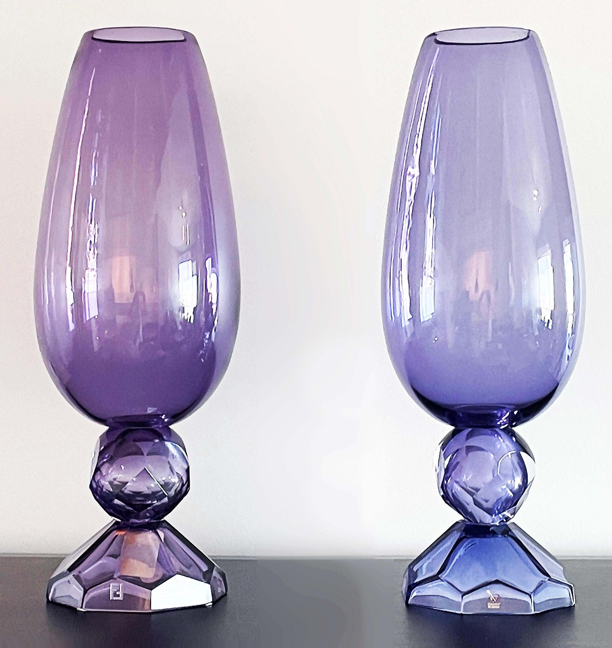 Fendi Casa Hand-blown Vetri Glass Artístico Murano Vase, Amethyst Faceted Cut For Sale 1