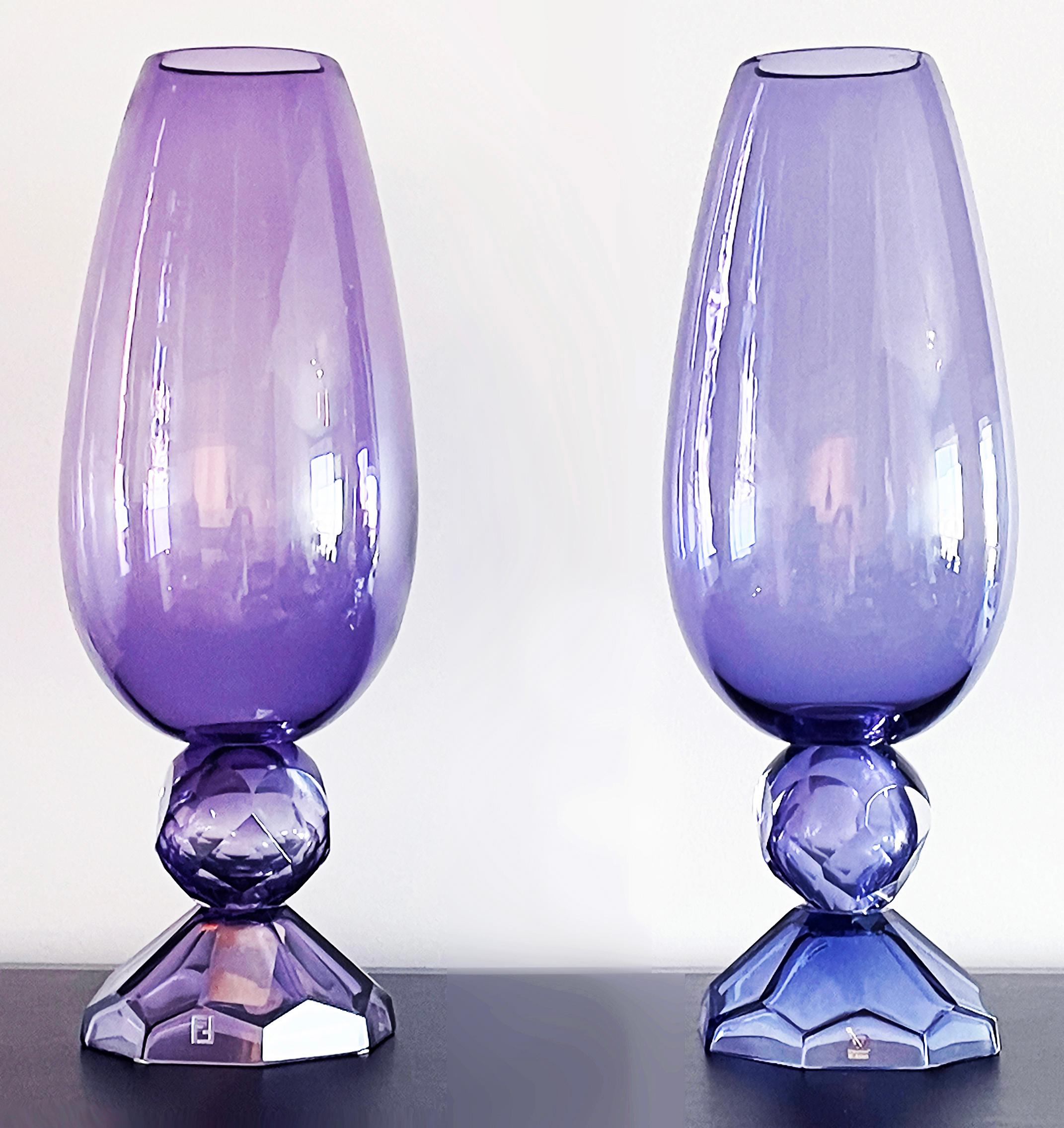 Fendi Casa Hand-blown Vetri Glass Artístico Murano Vase, Amethyst Faceted Cut For Sale 2