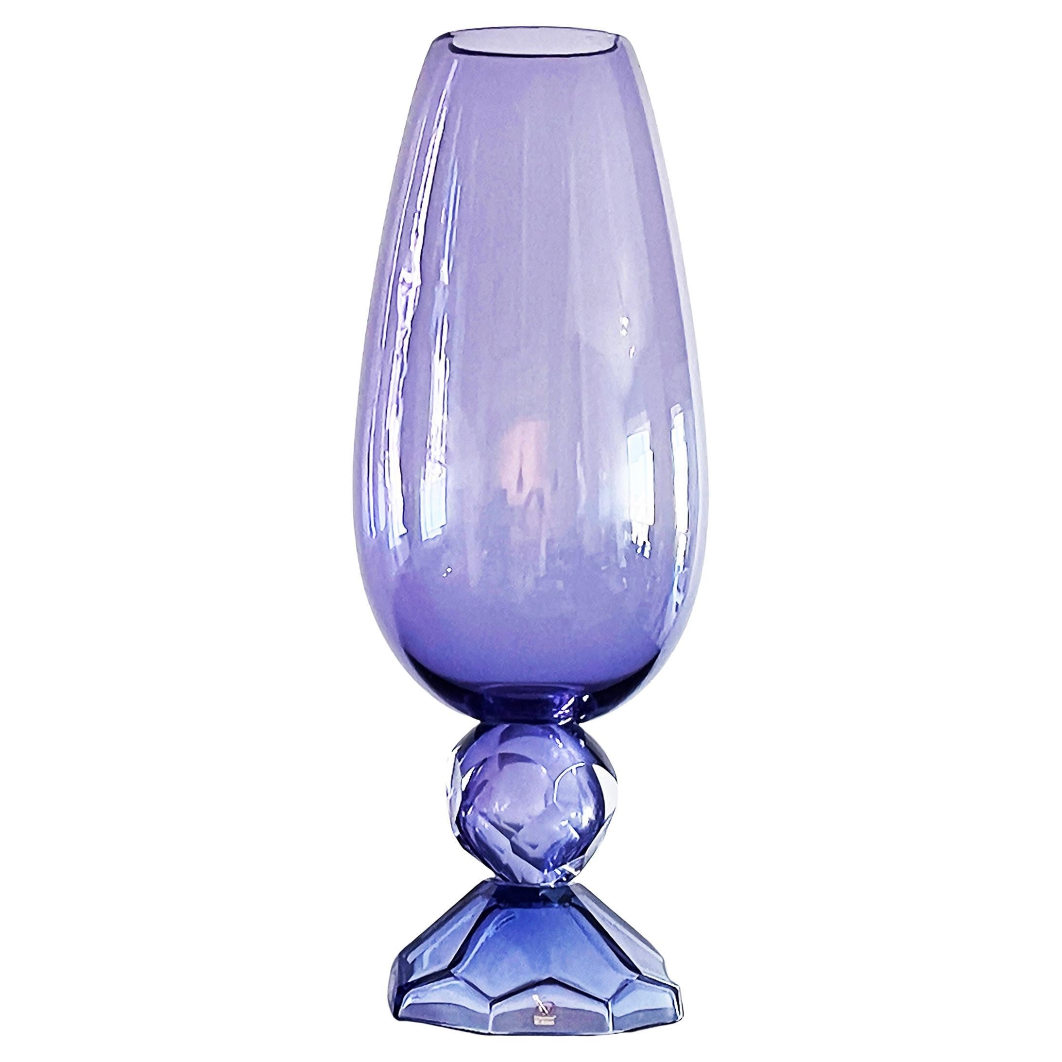 Fendi Casa Hand-blown Vetri Glass Artístico Murano Vase, Amethyst Faceted Cut For Sale