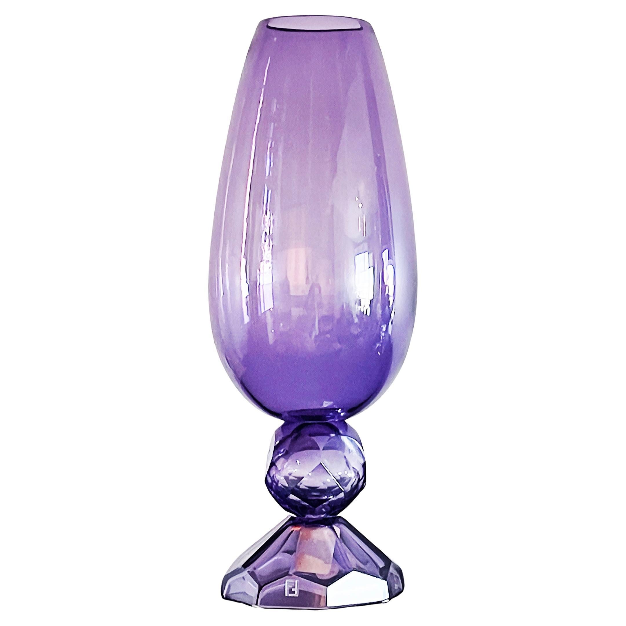 Fendi Casa Hand-blown Vetri Glass Artístico Murano Vase, Amethyst Faceted Cut