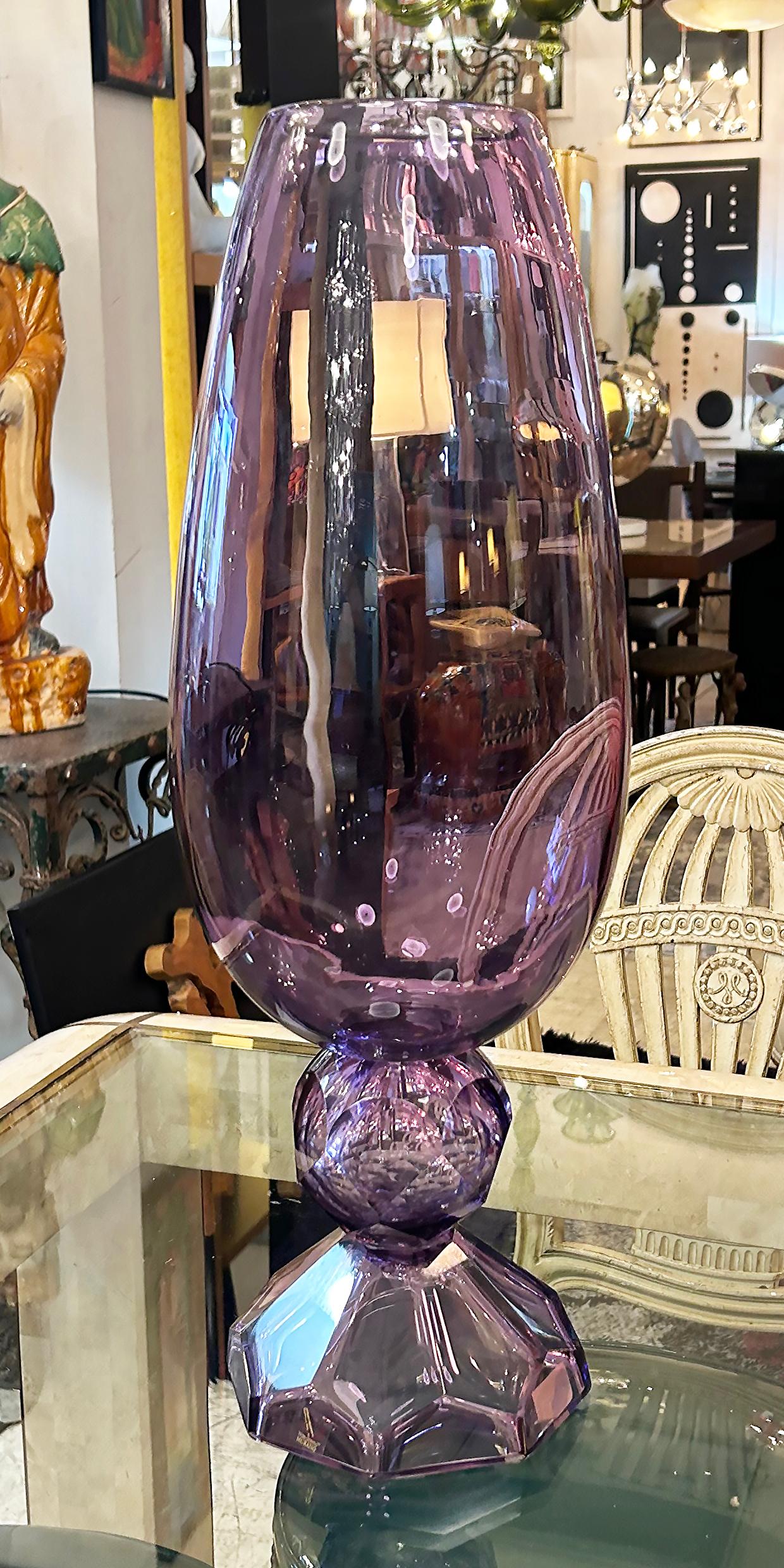 Fendi Casa Hand-blown Vetri Glass Artístico Murano Vases, Amethyst Faceted Cut  For Sale 4